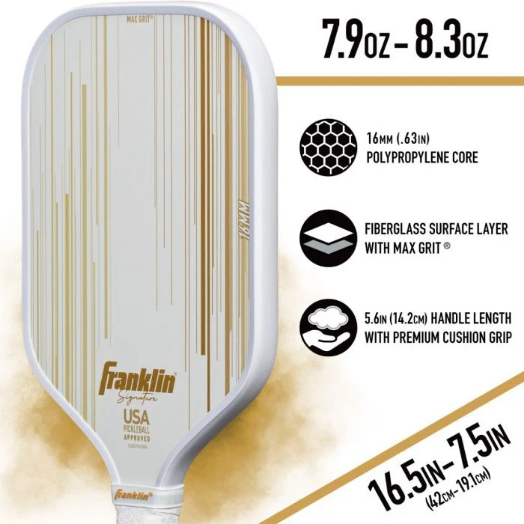 Franklin Signature Series 16mm Black Pickleball Paddle - Premium Carbon Fiber Face with Cushion Grip - Perfect for Competitive Play & Outdoor Recreation