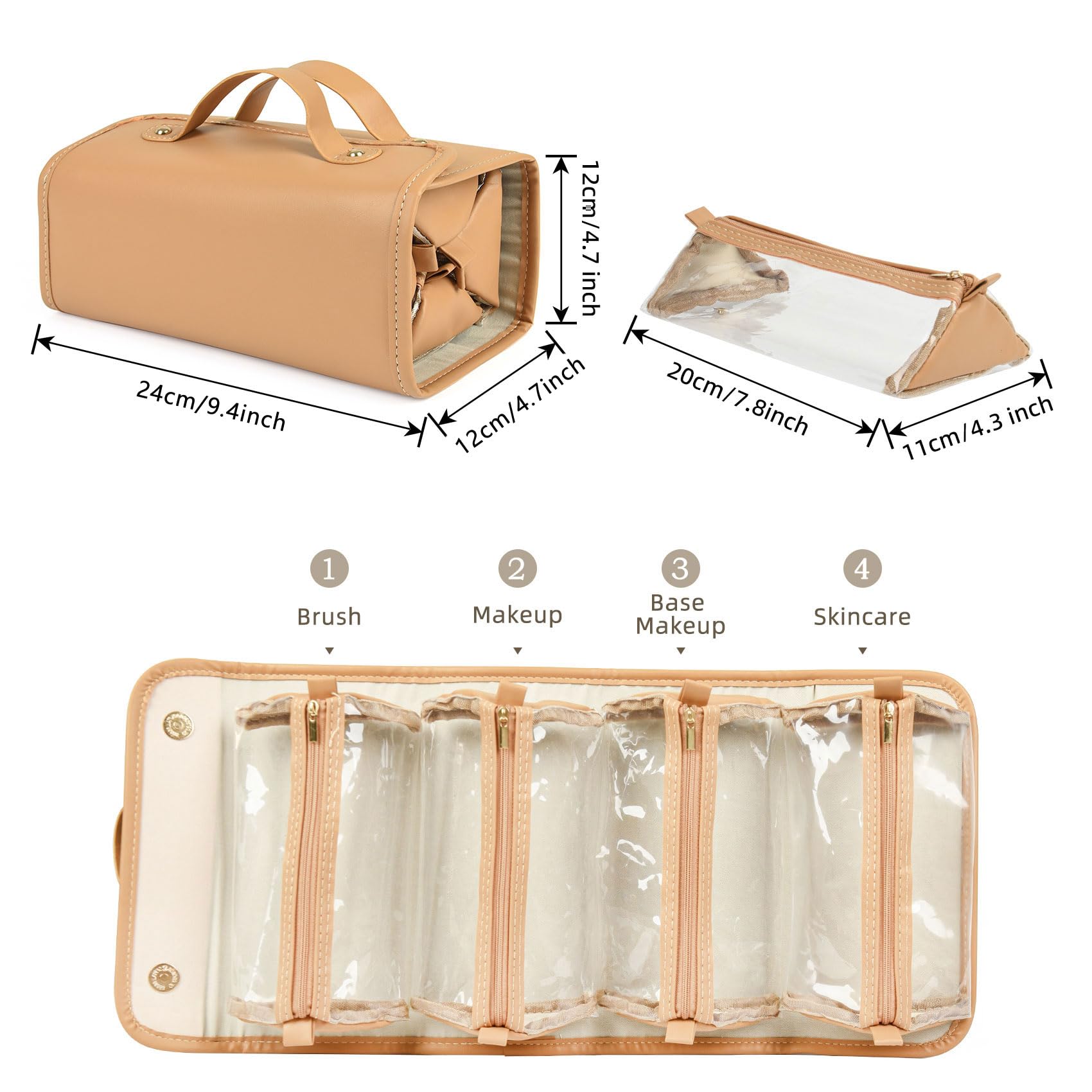 Large Capacity Waterproof Makeup Bag for Women - Travel Cosmetic Organizer, Portable Toiletry Bag (Brown) - Perfect for Travel, Gym & Daily Use