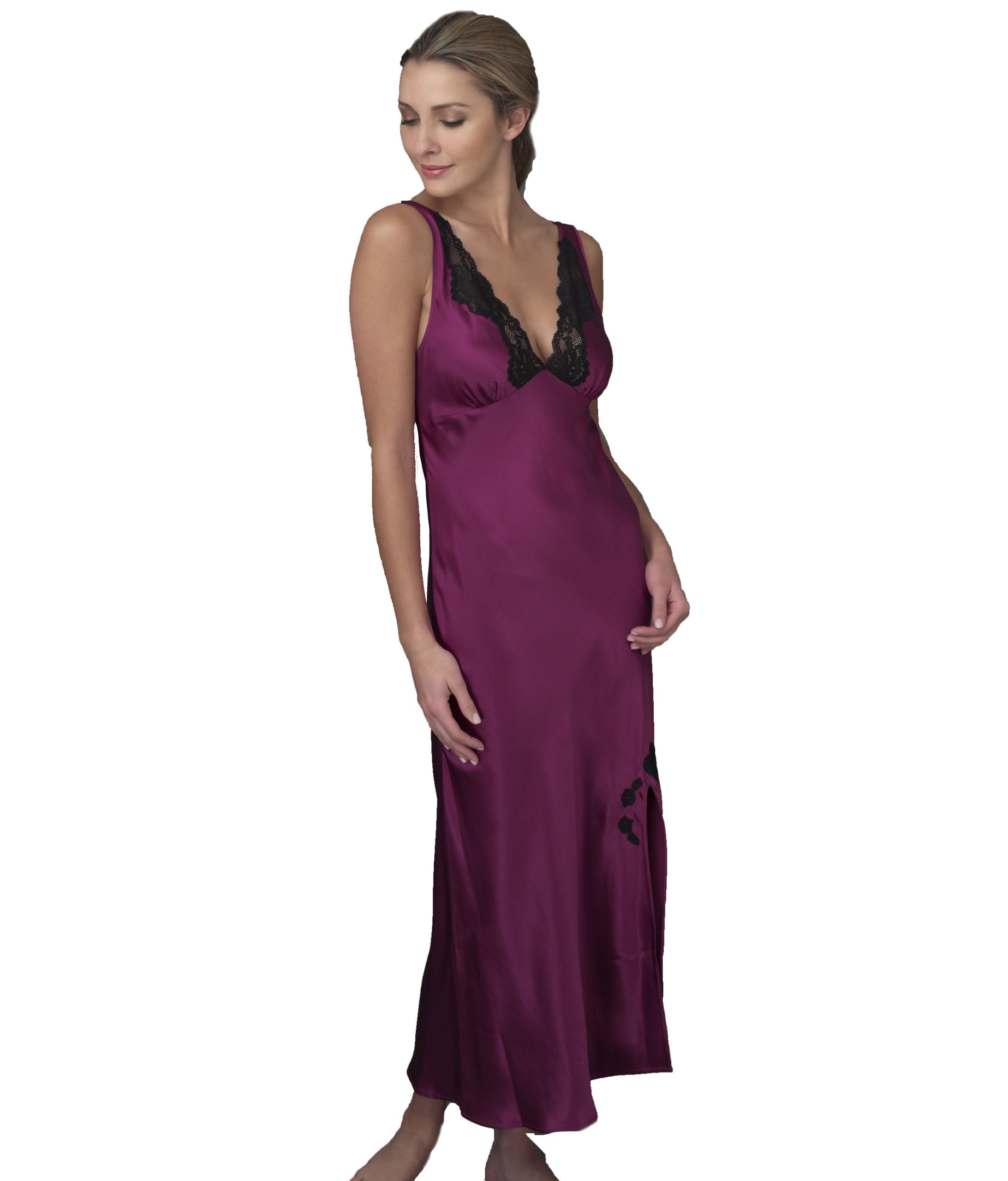 Julianna Rae Women's Silk Nightgown with Lace Trim - Elegant Gathered Bust Seam for Comfort & Luxury - Perfect for Valentine's Day, Anniversary or Bridal Gift - Beautifully Packaged Lingerie for Special Occasions