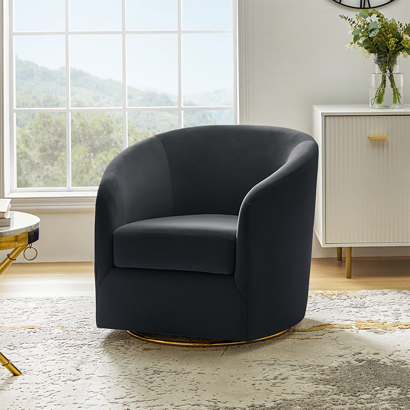 Emanuela Velvet Swivel Barrel Armchair - Modern Accent Chair for Living Room, Bedroom & Office - 360° Rotating Comfortable Lounge Chair with Soft Upholstery - Perfect for Reading, Relaxing & Home Decor