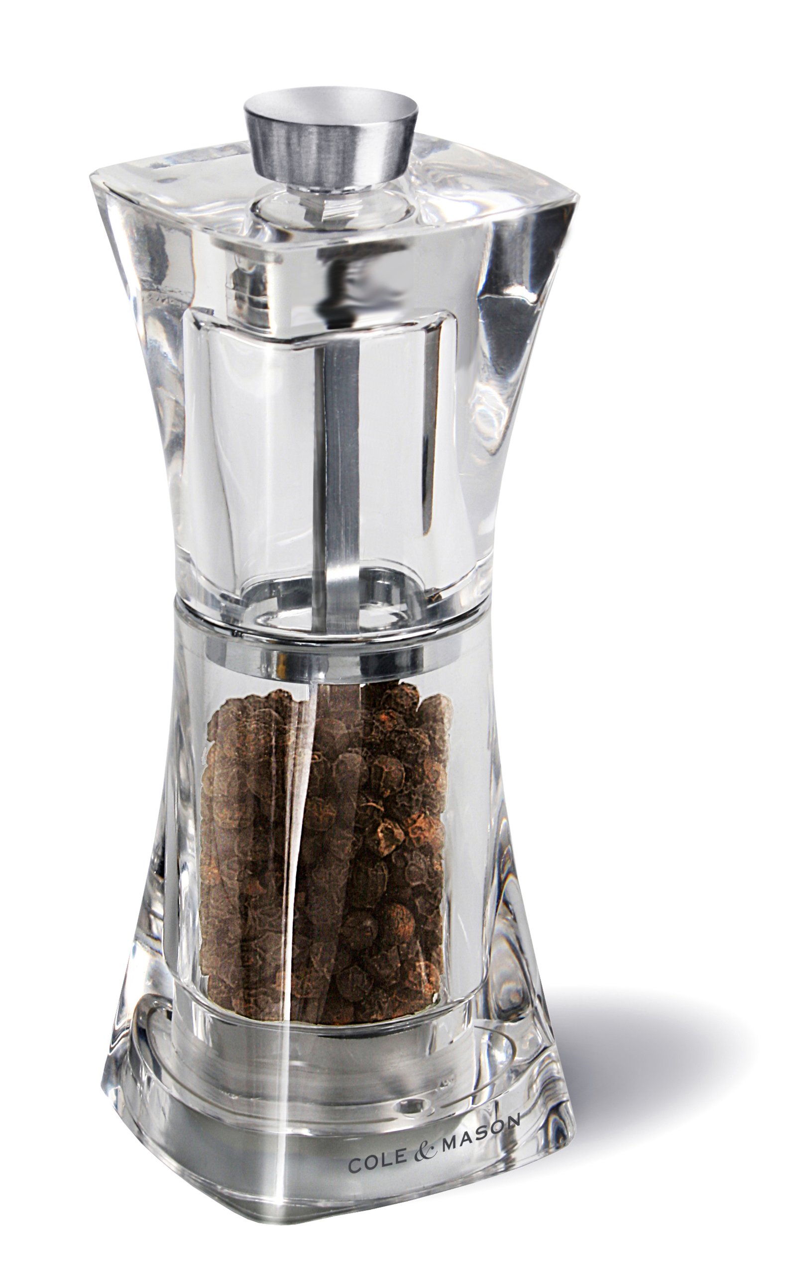 Cole & Mason Crystal Clear Acrylic Pepper Mill - Adjustable Grind Precision+ (125mm) with Lifetime Mechanism Guarantee - Perfect for Kitchen, Dining Table & Gourmet Cooking