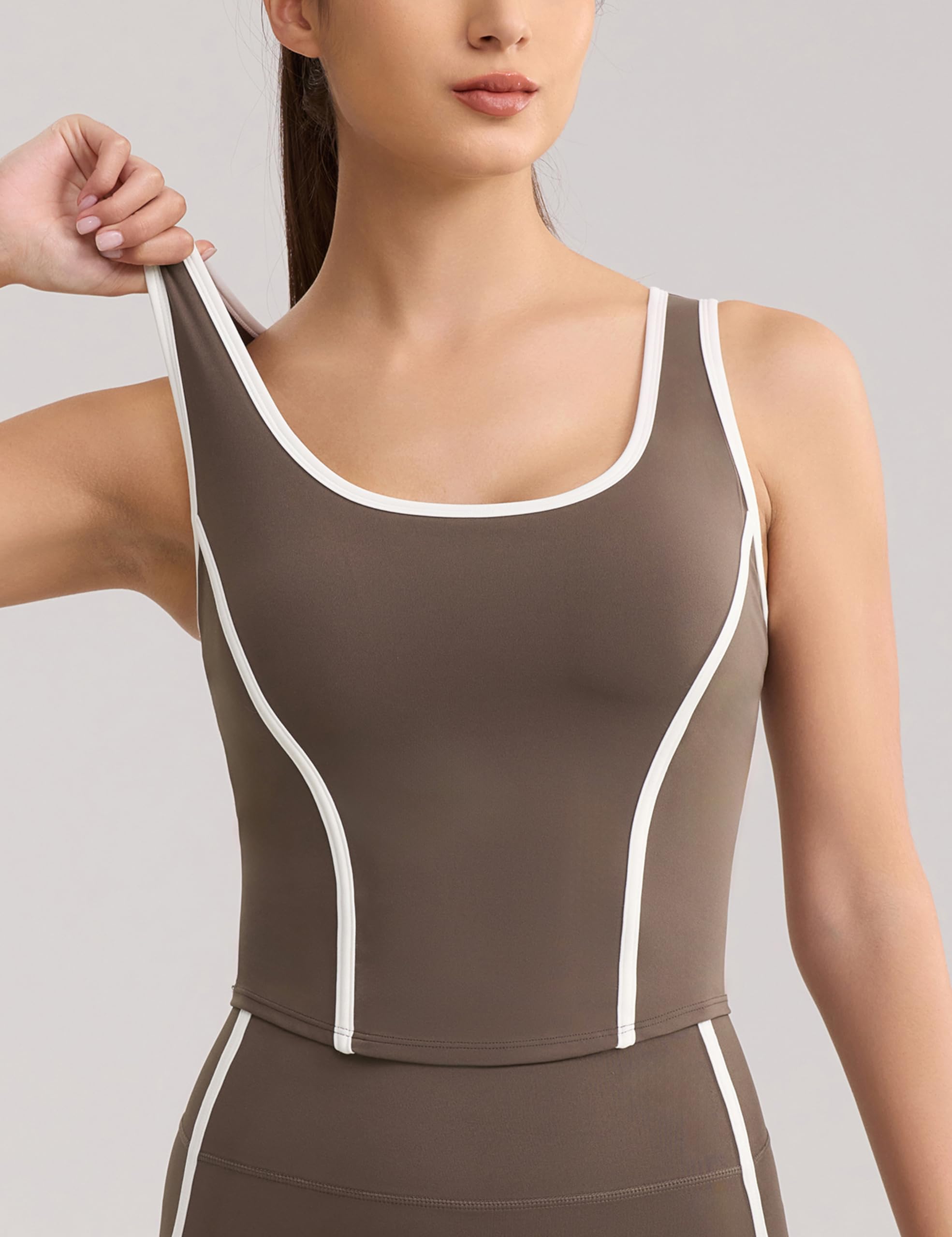 Women's Workout Crop Tank Top - Breathable Fishbone Yoga Shirt with Built-in Padded Bra, Sleeveless Athletic Top for Yoga, Gym & Summer Activities | Mild Support for Casual Wear & Fitness