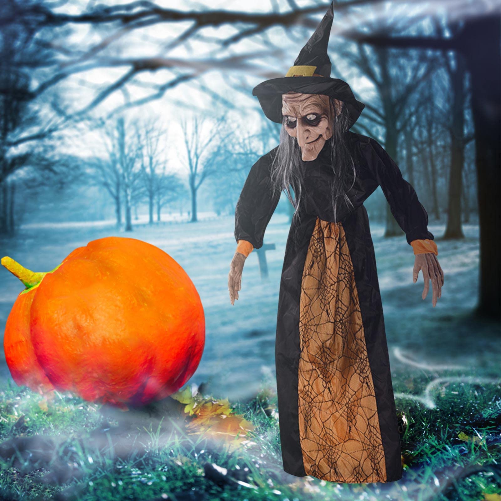 Voice Activated Electric Witch Halloween Decor - Scary Animated Witch Toy for Indoor & Outdoor Haunted House, Party & Bar Decorations - Perfect for Halloween Parties, Haunted Attractions & Spooky Home Decor