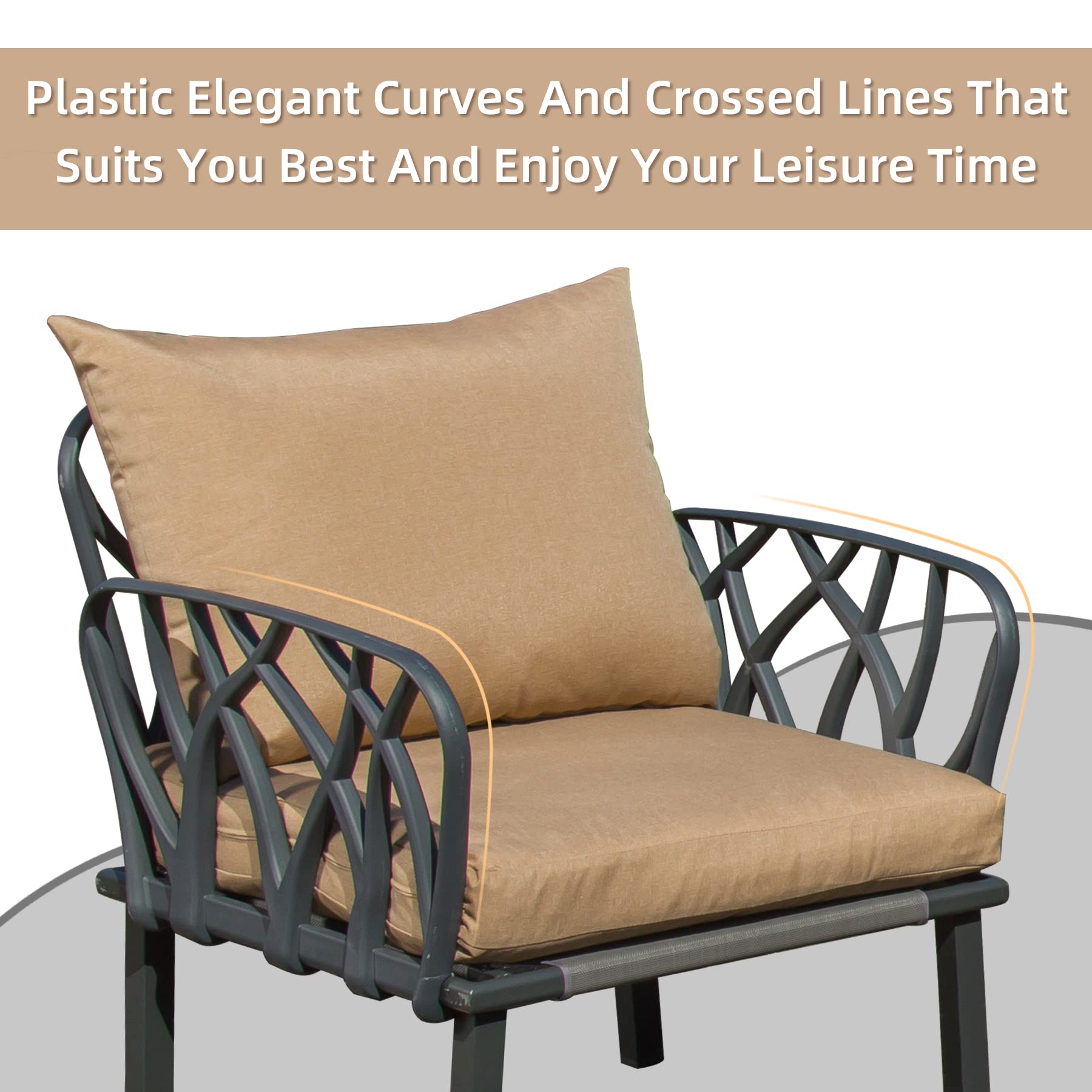 Domi Outdoor 4-Piece Patio Conversation Set with Removable Khaki Cushions - Plastic Dining Table & Chairs for Garden, Lawn, Yard - Perfect for Backyard BBQs, Poolside Relaxation & Outdoor Entertaining