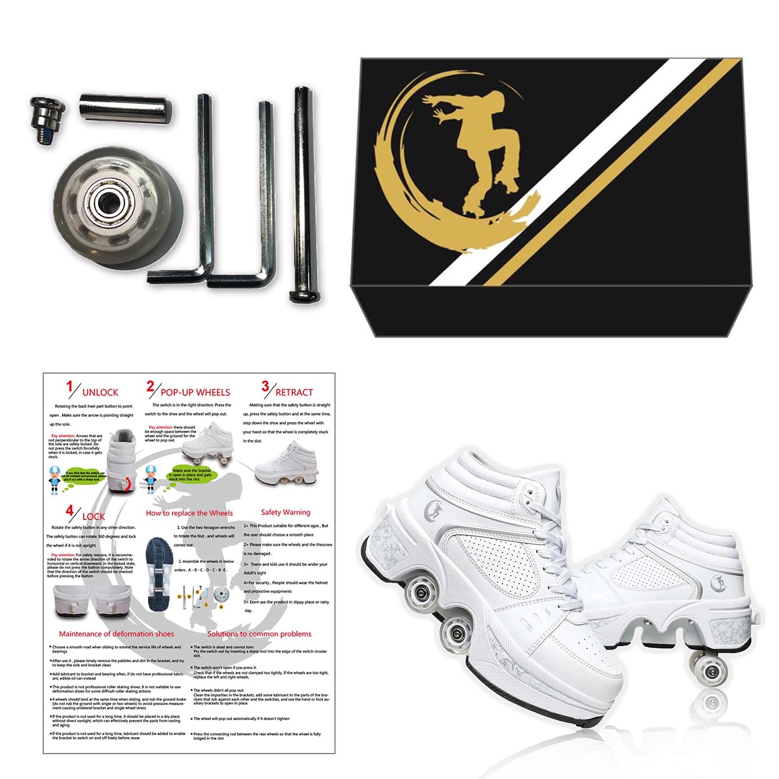 Women's & Kids' Convertible Roller Skate Shoes - 4-Wheel Adjustable Roller Sneakers for Outdoor Skating, Girls & Boys Lightweight Skates | Perfect for Park, Rink & Street Fun