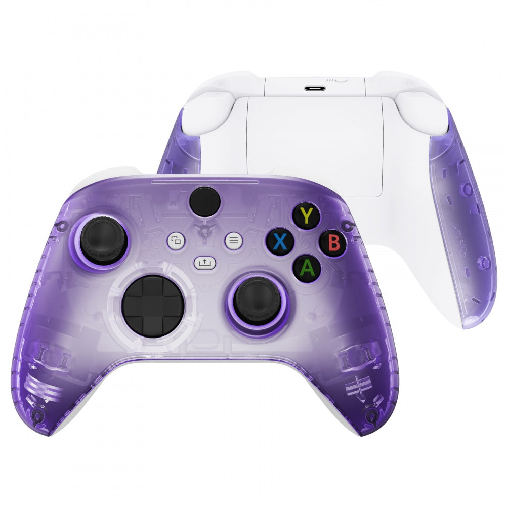 eXtremeRate Clear Atomic Purple Replacement Front Housing Shell with Side Rails Panels for Xbox Series X & S Controller - Custom Gaming Setup & DIY Modding Accessories
