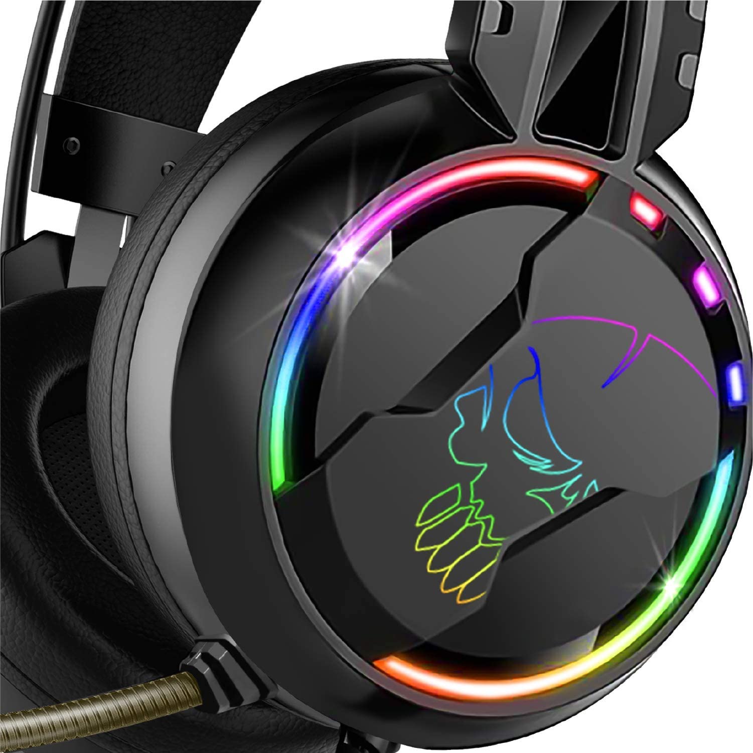 SPIRIT OF GAMER PRO-H7 Gaming Headset with Noise Cancelling Mic, Rainbow LED Lights, Soft Leather Ear Cushions - Compatible with PS5, Xbox Series X, PC, PS4, Xbox One - Perfect for Competitive Gaming & Streaming