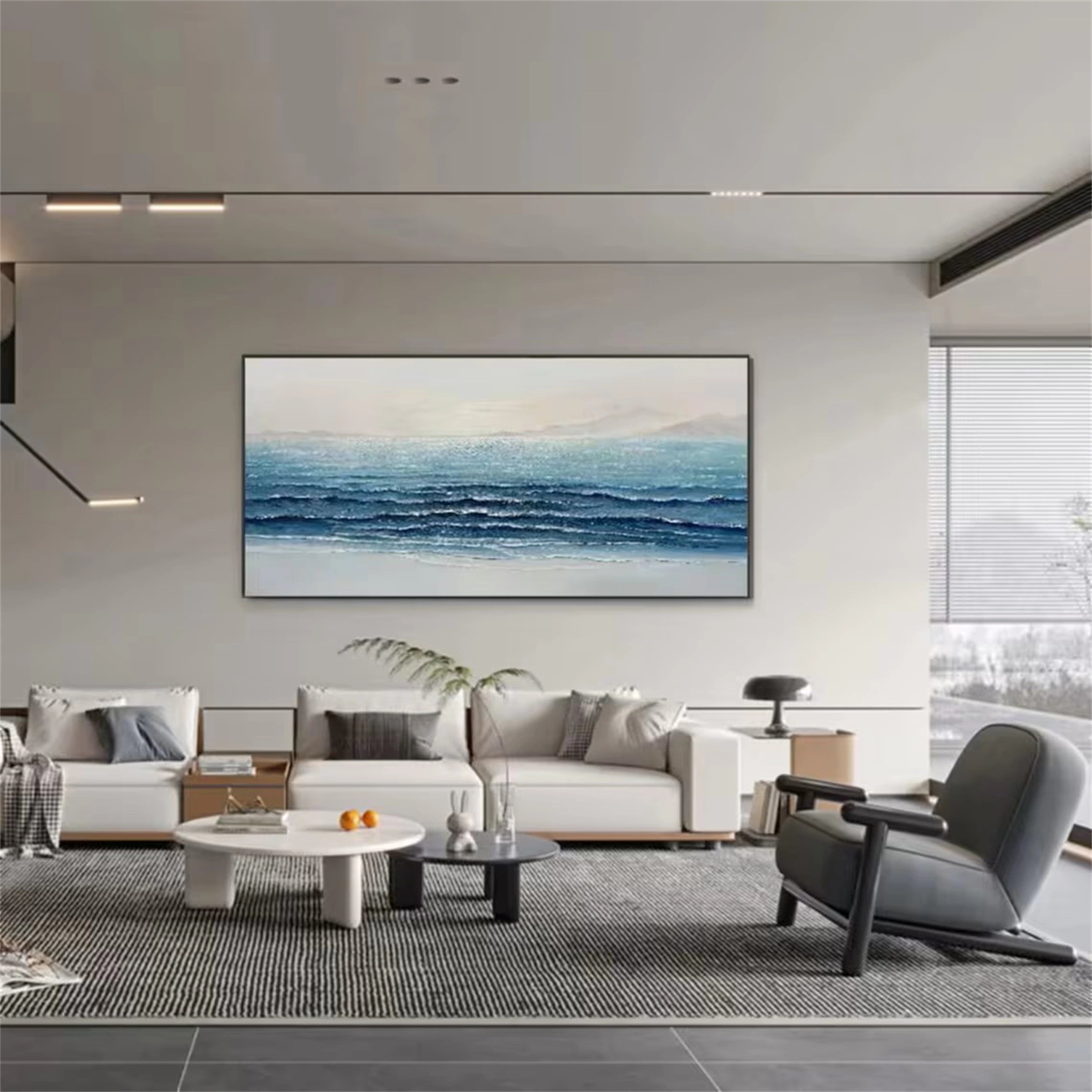 Ocean and Sky Painting #OS 068 - Handmade Seascape Wall Art for Home Decor, Office, Living Room & Bedroom