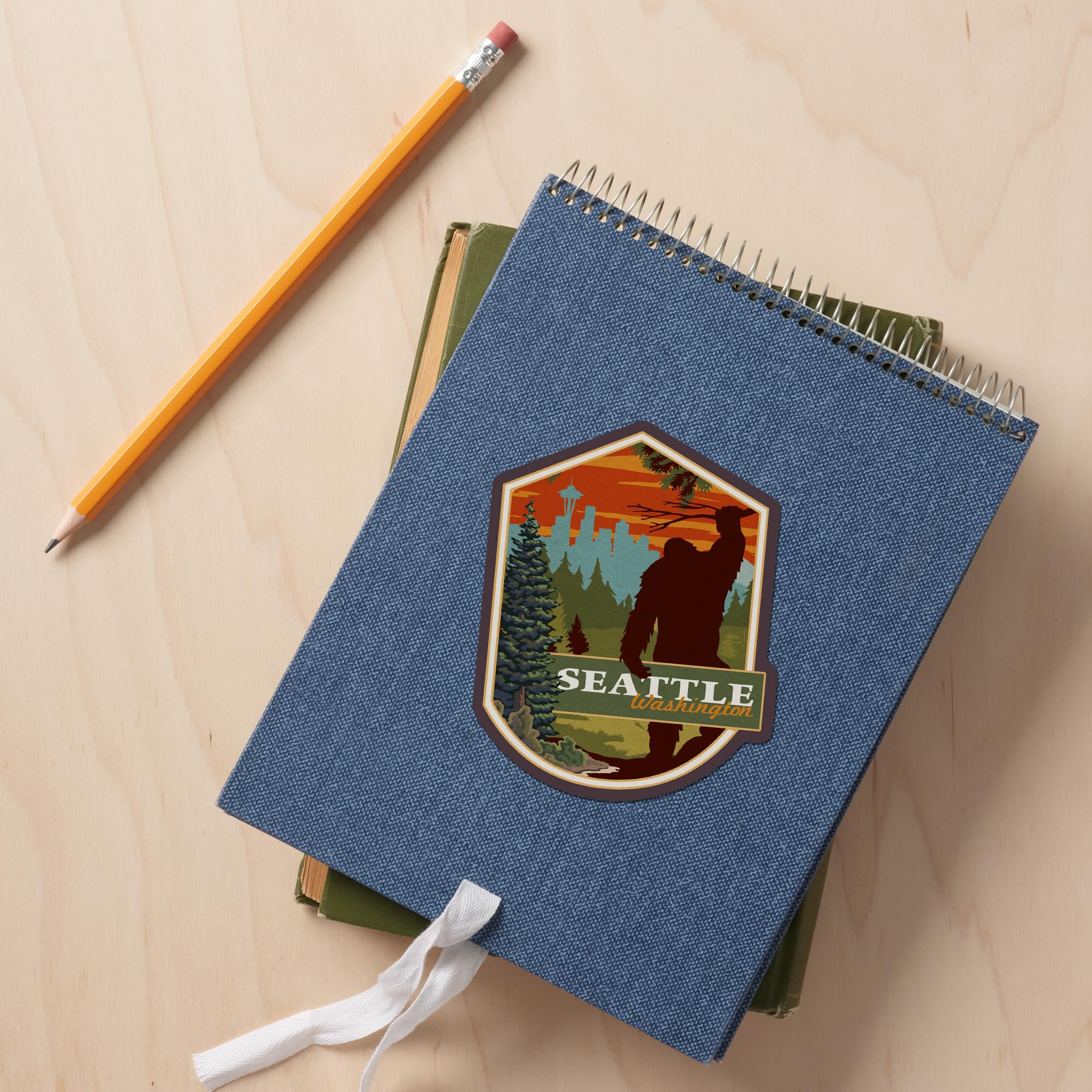 Custom Die Cut Stickers Seattle Washington - Bigfoot WPA Style Vinyl Decals 3-6 Inch Waterproof - Perfect for Cars, Water Bottles, Laptops, Coolers & DIY Projects - Durable Outdoor/Indoor Decoration