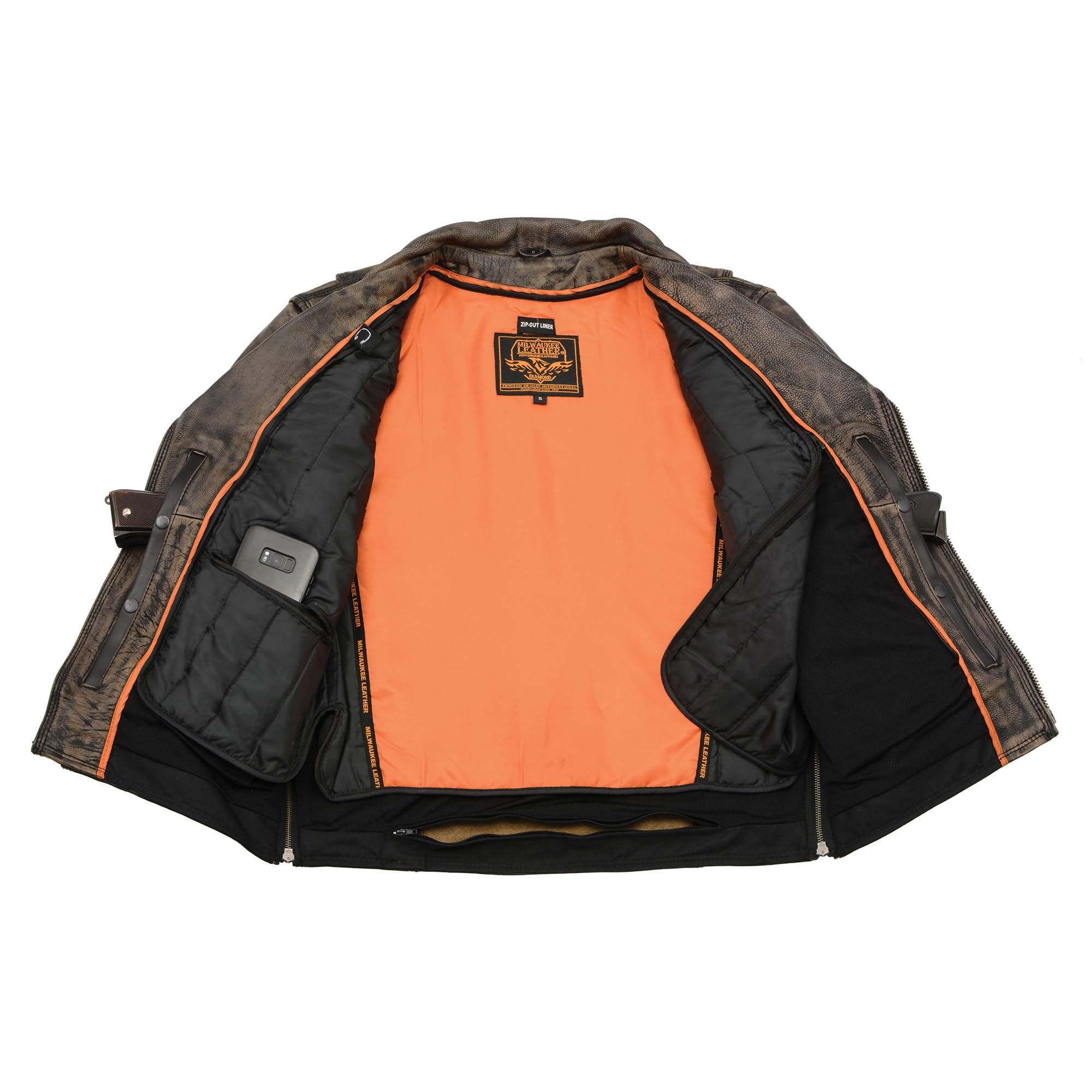 Milwaukee Leather Men's Triple Stitch Extra Long Beltless Biker Jacket - Black & Brown | Premium Motorcycle Riding Gear for Harley Davidson & Cruiser Bikes