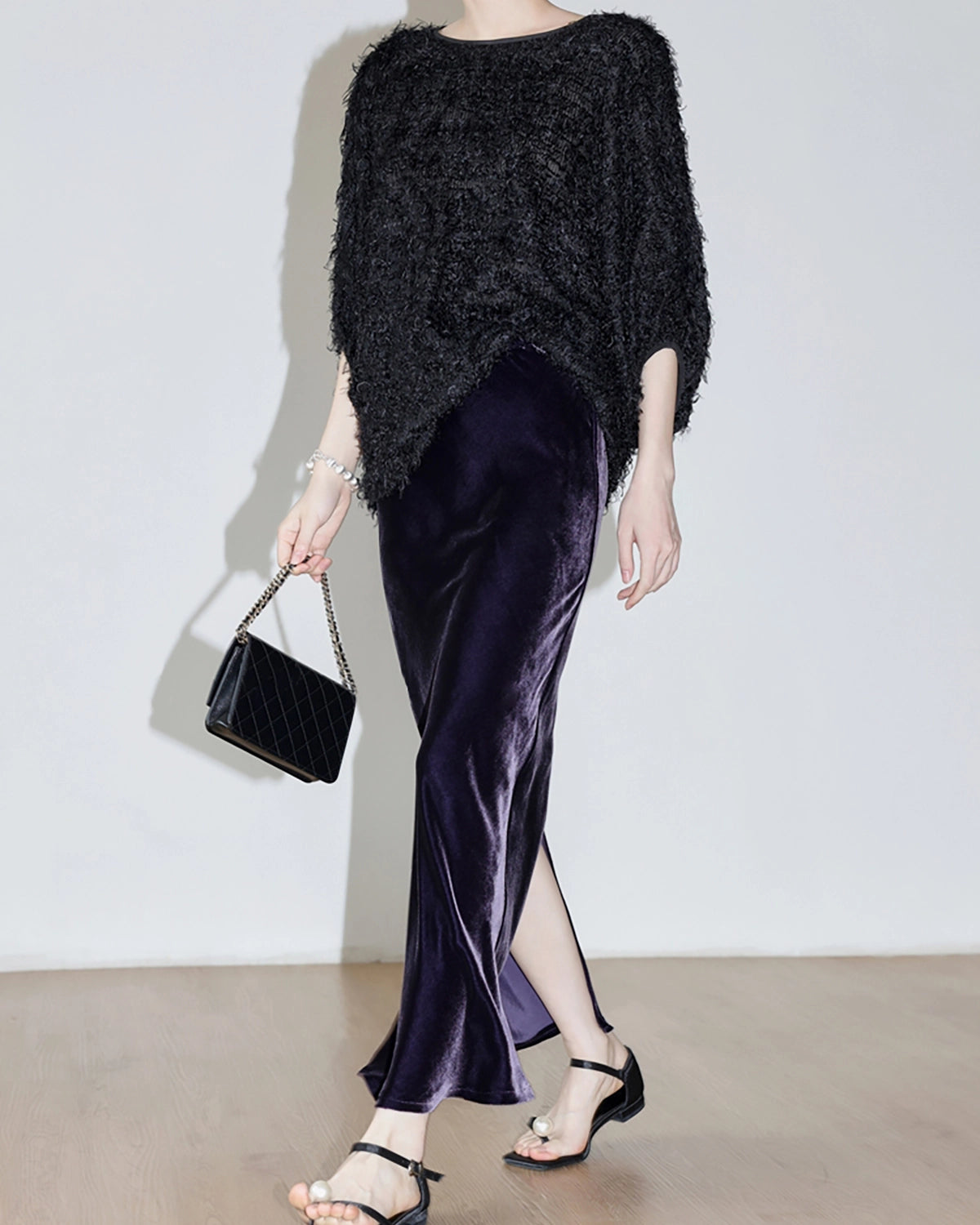 Luxury Silk Velvet Maxi Skirt with High Side Slit - Elegant Evening Dress for Women | Perfect for Parties, Weddings & Special Occasions