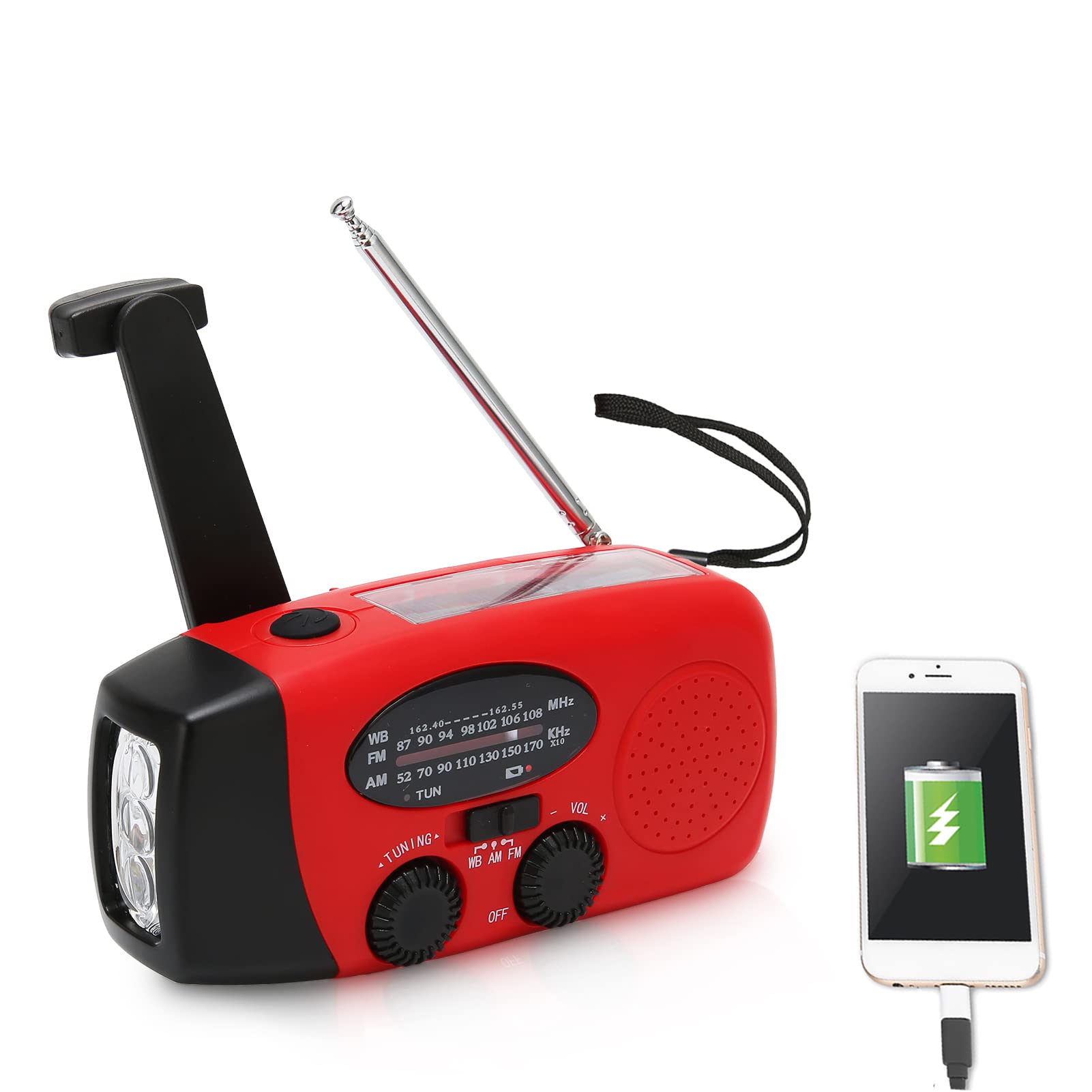 Self-Powered Solar Hand Crank Emergency Radio with Flashlight - Portable AM/FM/NOAA Weather Radio for Power Outages, Camping, Hiking & Outdoor Survival Gear
