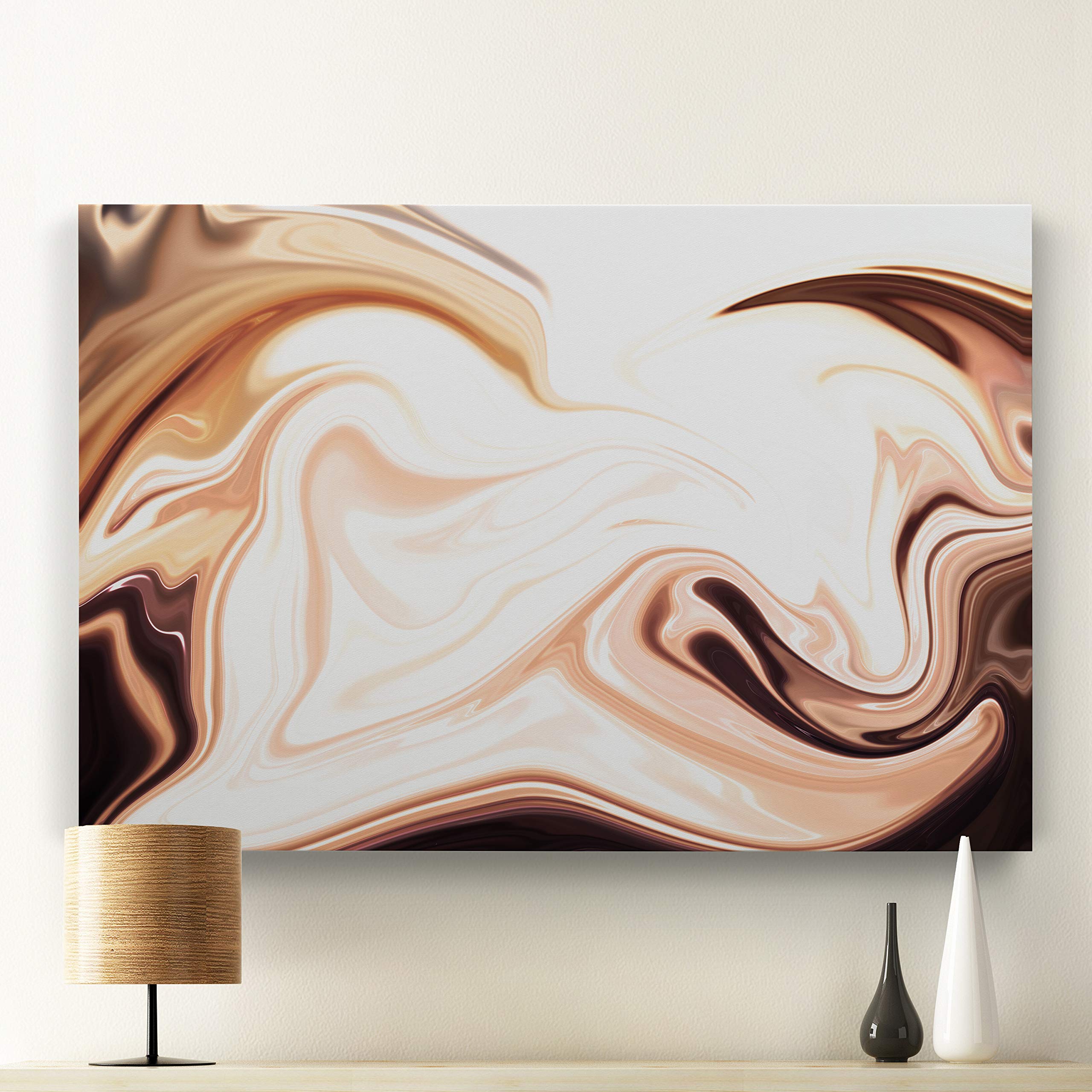 Cappuccino Marble Pattern Gallery Wrapped Canvas Wall Art - Modern Abstract Painting for Living Room, Bedroom & Office Decor
