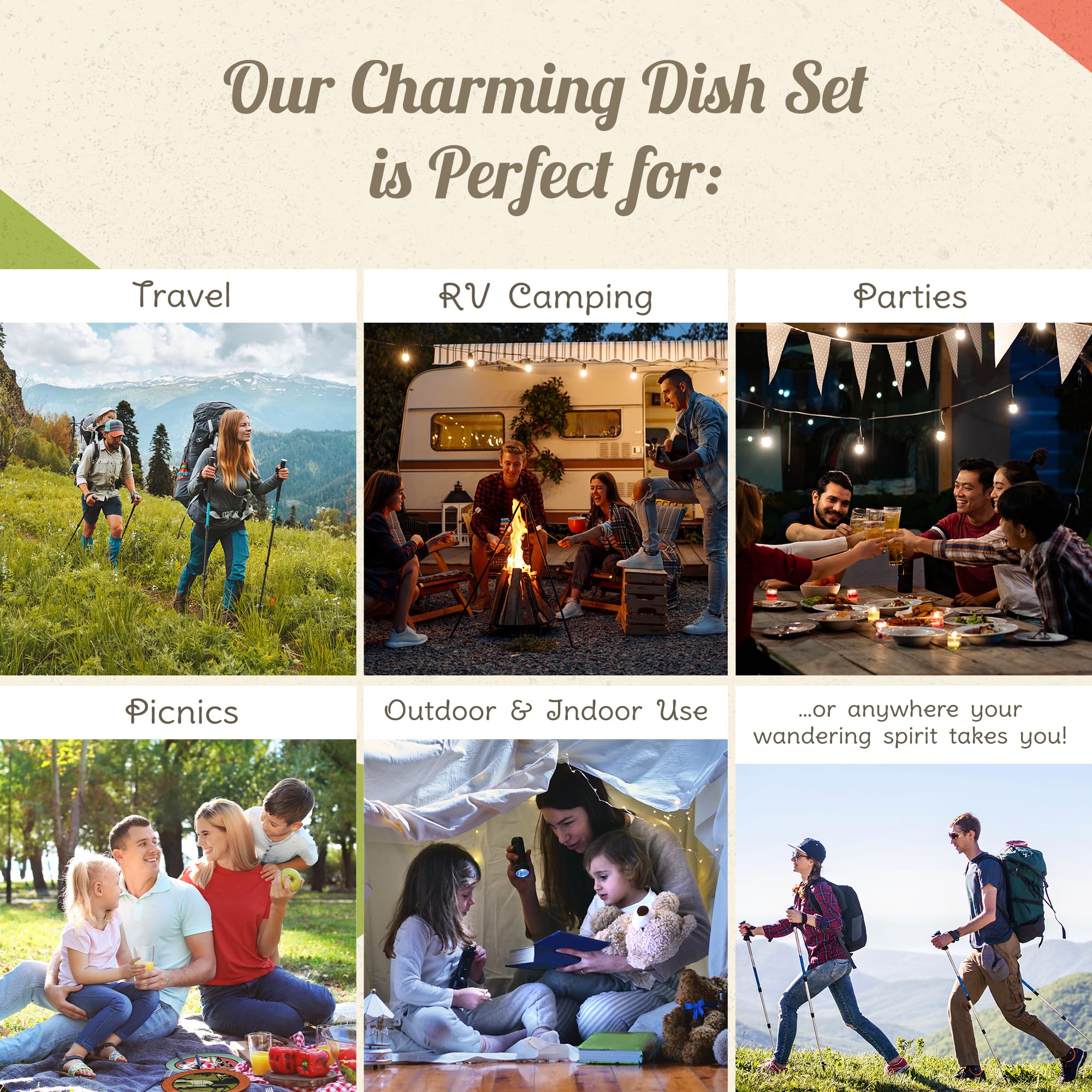 Eco-Friendly 8-Piece Wheat Straw Dinnerware Set - 2 Bowls, 2 Cups, 2 Small & 2 Large Plates - BPA Free, Dishwasher & Microwave Safe Camping & RV Dishes - Perfect for Outdoor Picnics, Camping Trips & RV Travel (Rustic Red)