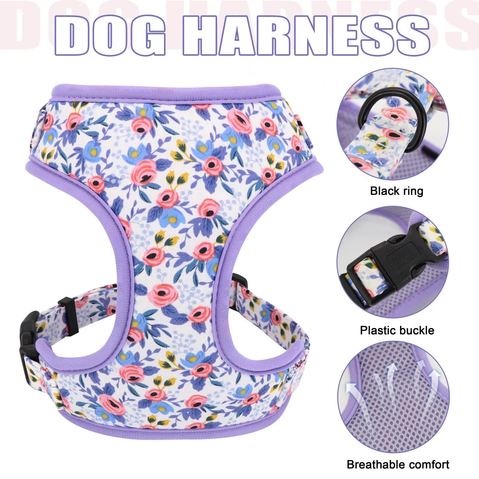 Beirui Adjustable Mesh Dog Harness & Leash Set with Detachable Flower - Soft Pet Collar Vest for Small Medium Large Dogs (Blue, M) - Perfect for Daily Walks, Training & Outdoor Adventures