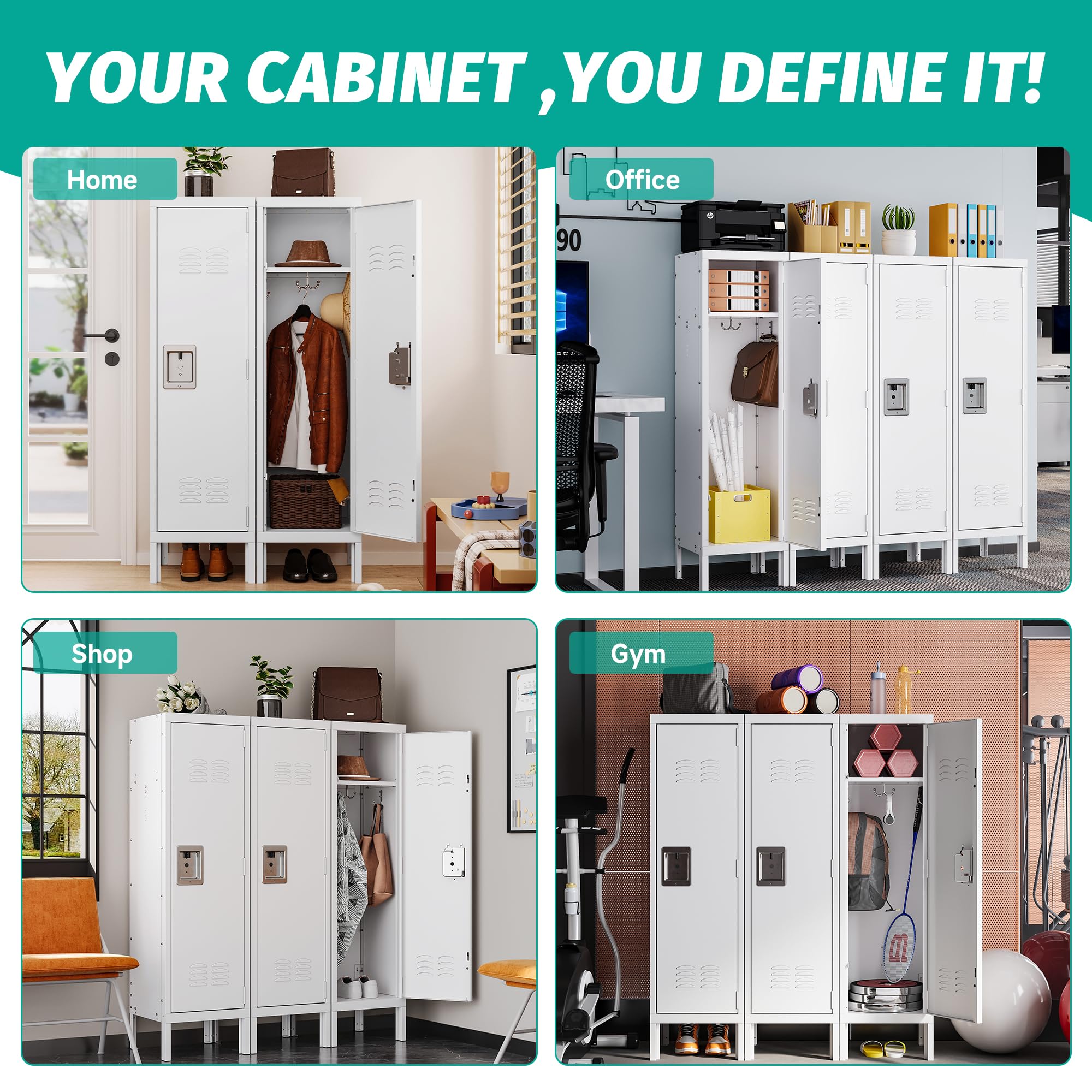 White Metal Storage Locker with Hooks - Single Door Steel Locker for Home, Office, Gym & School - Secure Employee Storage Solution for Clothes, Shoes & Personal Items