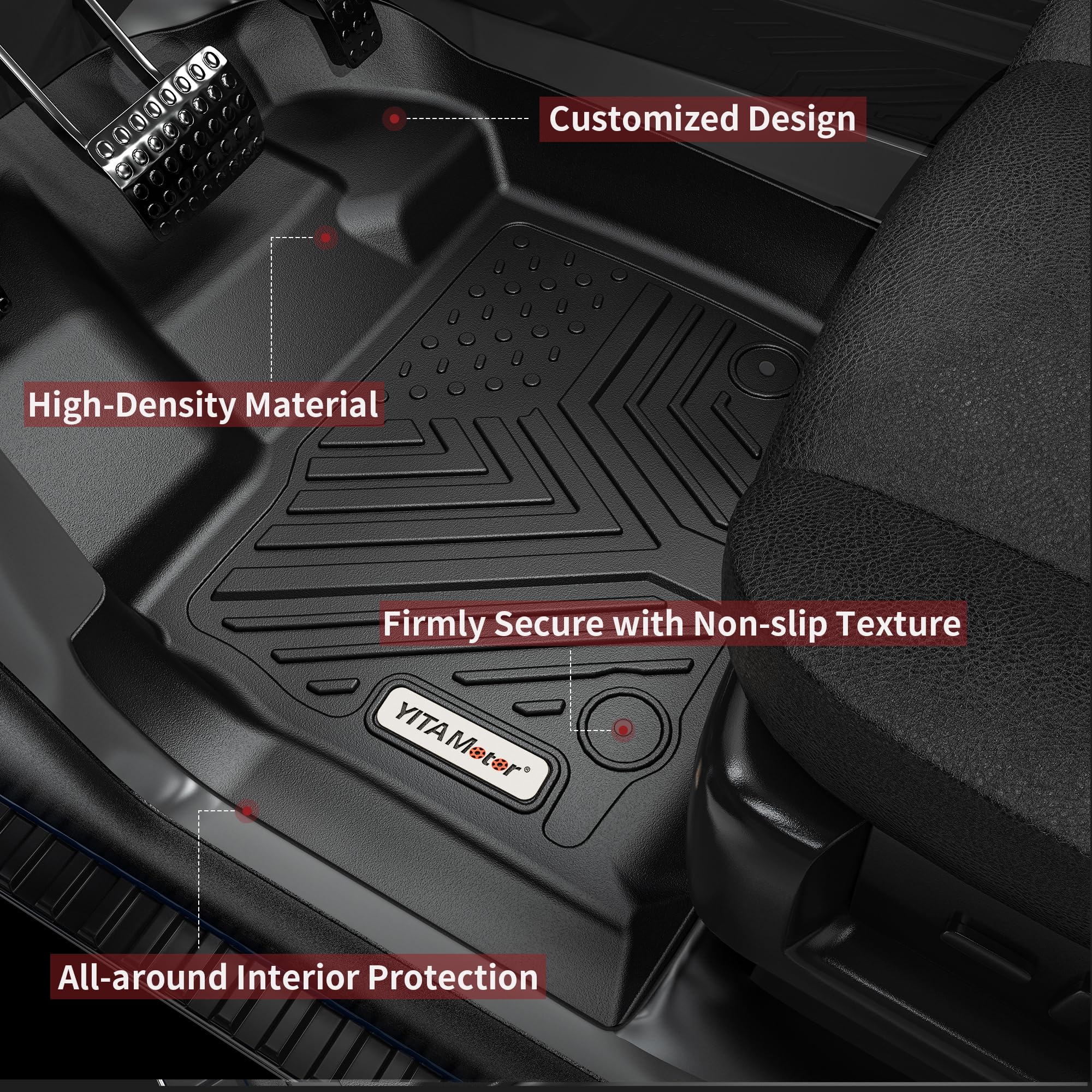 YITAMOTOR Custom Fit All Weather Floor Mats for 2021-2023 Ford Bronco Sport - Waterproof Black 2 Row Car Floor Liners | Perfect for Off-Roading, Daily Commute & All-Season Protection