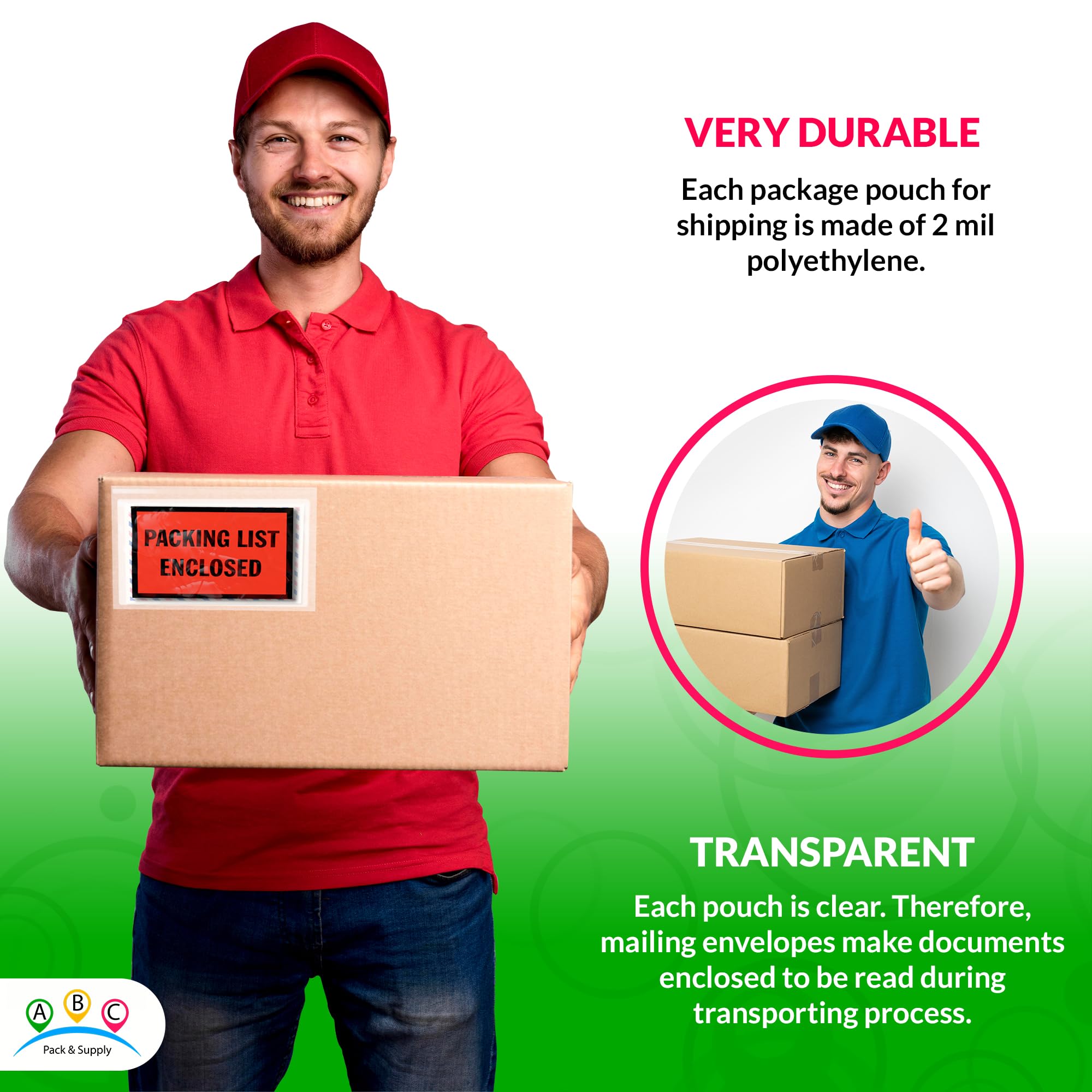 ABC 5x9.5 Inch Self Seal Packing List Envelopes - 1000 Pack Clear, Red & Black 2 Mil Polyethylene Pouches for Shipping, Invoices & Documents - Perfect for Ecommerce, Warehousing & Logistics Businesses