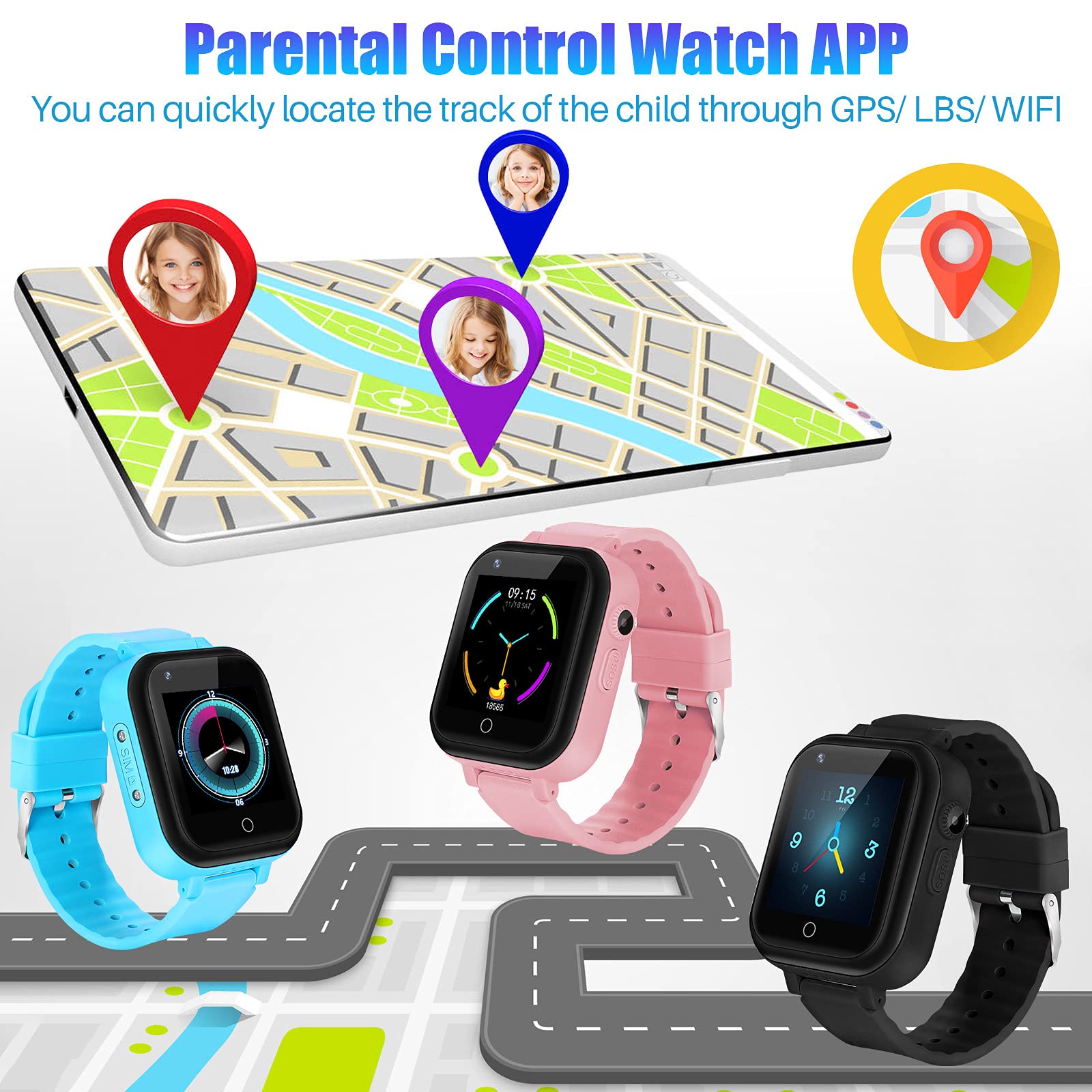 4G Kids Smart Watch with GPS Tracker & Waterproof - 2-Way Calling, Video Chat, SOS Alert, School Mode, Pedometer - Perfect for Children's Safety & Outdoor Activities (Concise Blue)