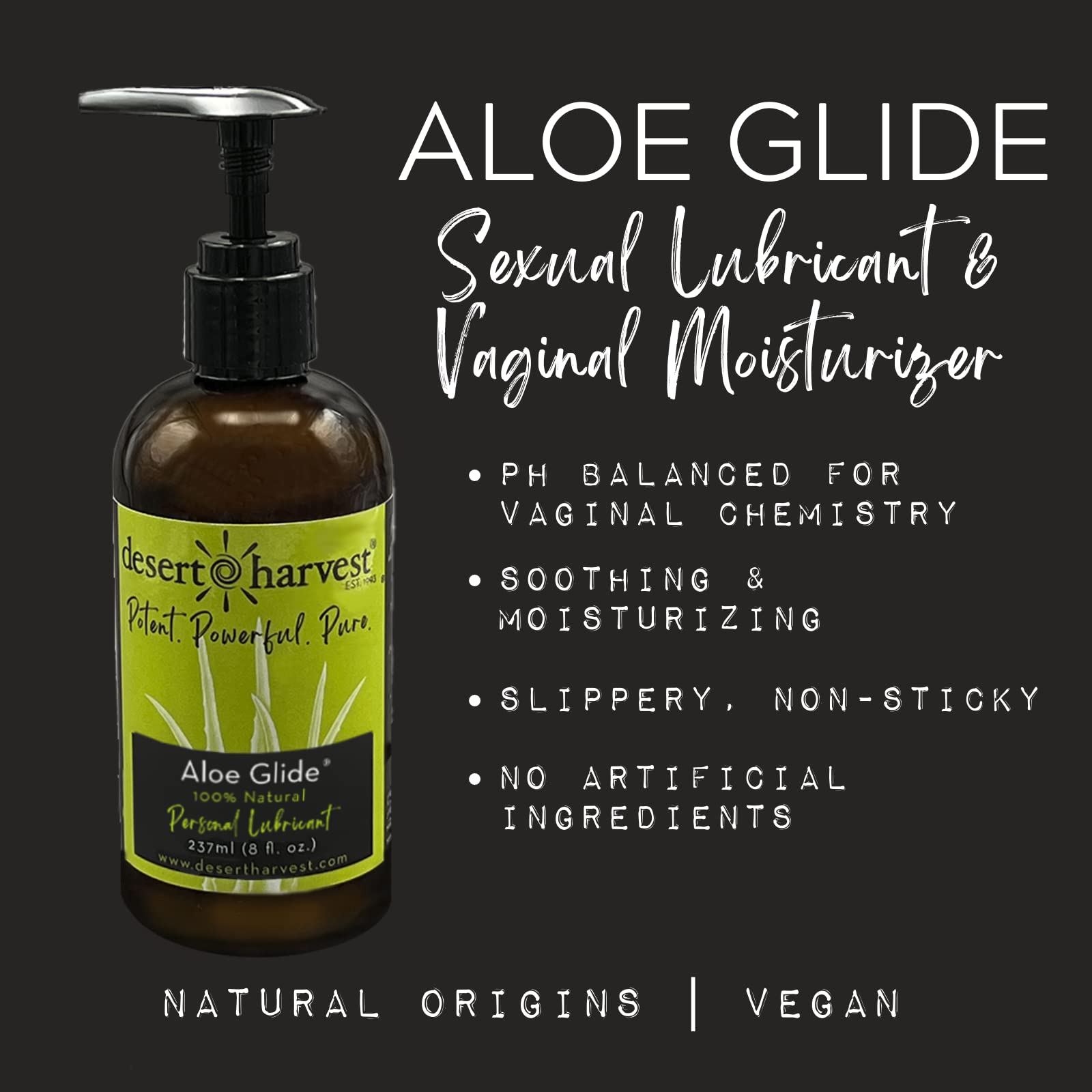Desert Harvest Aloe Glide - Cold-Pressed Organic Aloe Vera Lube for Intimacy | Hypoallergenic Sexual Lubricant & Vaginal Moisturizer | 8 oz Bottle | Perfect for Sensitive Skin & Enhanced Comfort During Intercourse