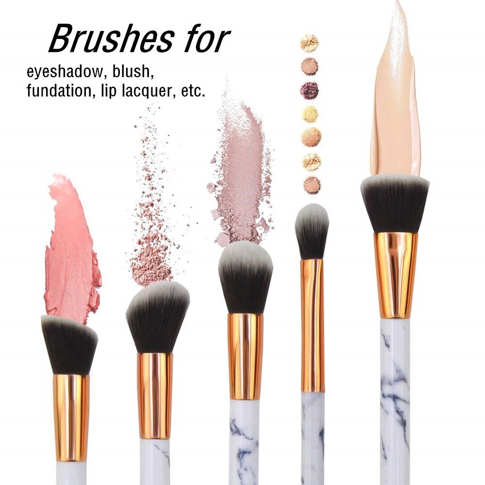 Seprofe 10-Piece Marble Makeup Brush Set - Foundation, Concealer & Eye Brushes for Professional Makeup