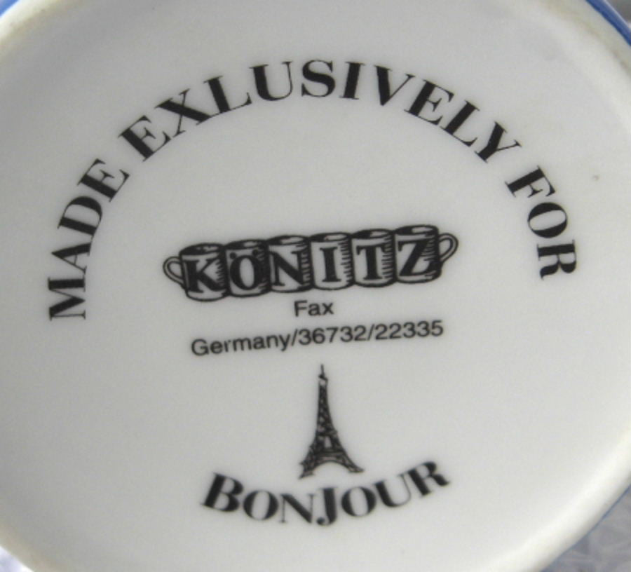 Bonjour French Tea Time Ceramic Mug - 10oz Blue & Yellow Design - Perfect for Morning Coffee, Afternoon Tea & Gifts - Made in Germany