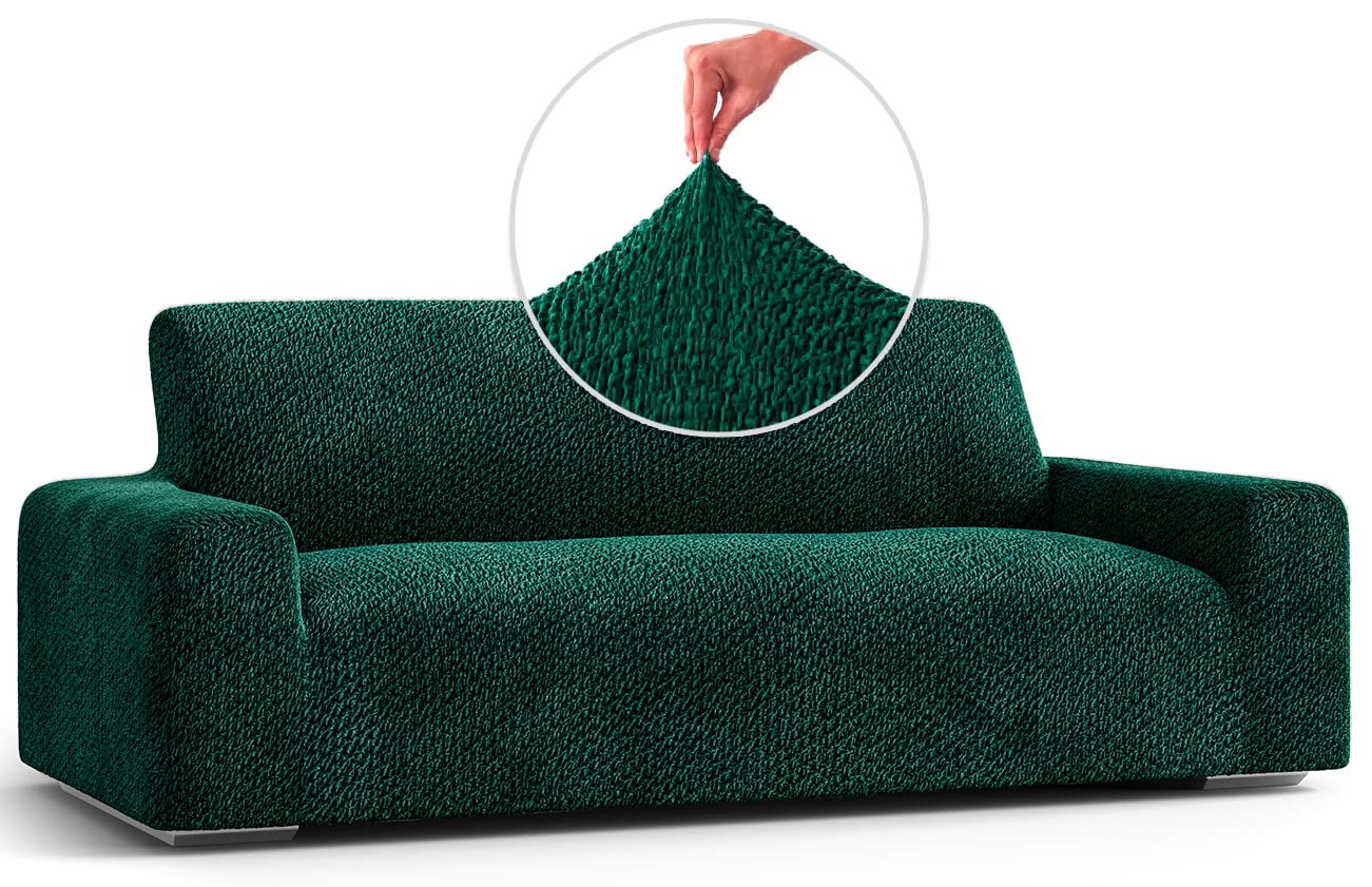 PAULATO BY GA.I.CO. Stretch Velvet Sofa Slipcover - 1-Piece Washable Couch Cover with Form Fit - Soft Fabric Sofa Protector for Pets - Emerald Green - Perfect for Living Room, Sectional Couches & Pet-Friendly Homes