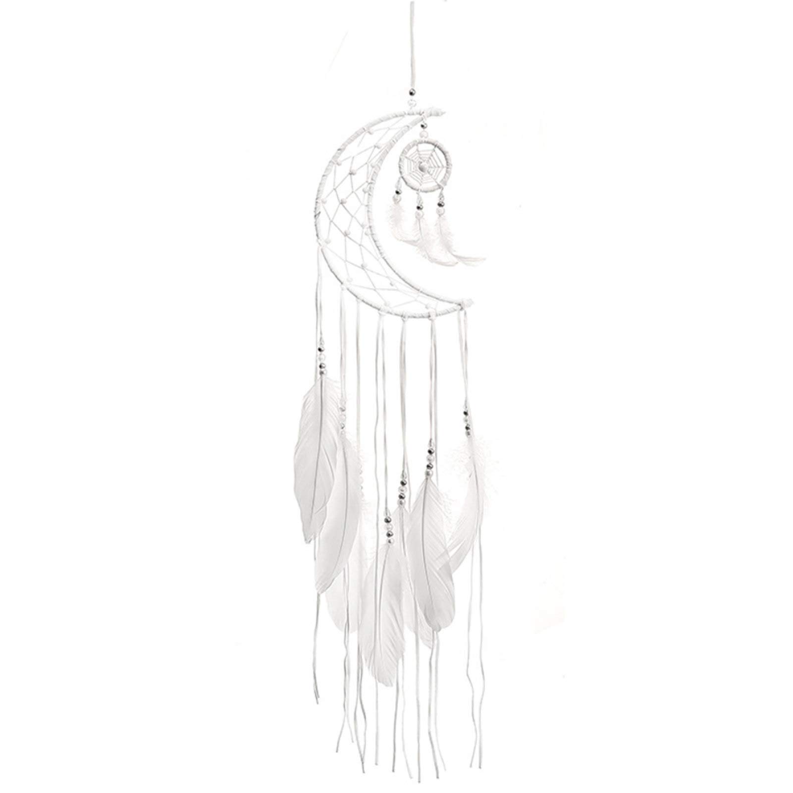 JIDOANCK White Moon Feather Dream Catcher - Handmade Wall Hanging Decor for Bedroom, Living Room, Nursery & Car | Boho Home Decor, Spiritual Gift, Positive Energy Decorations