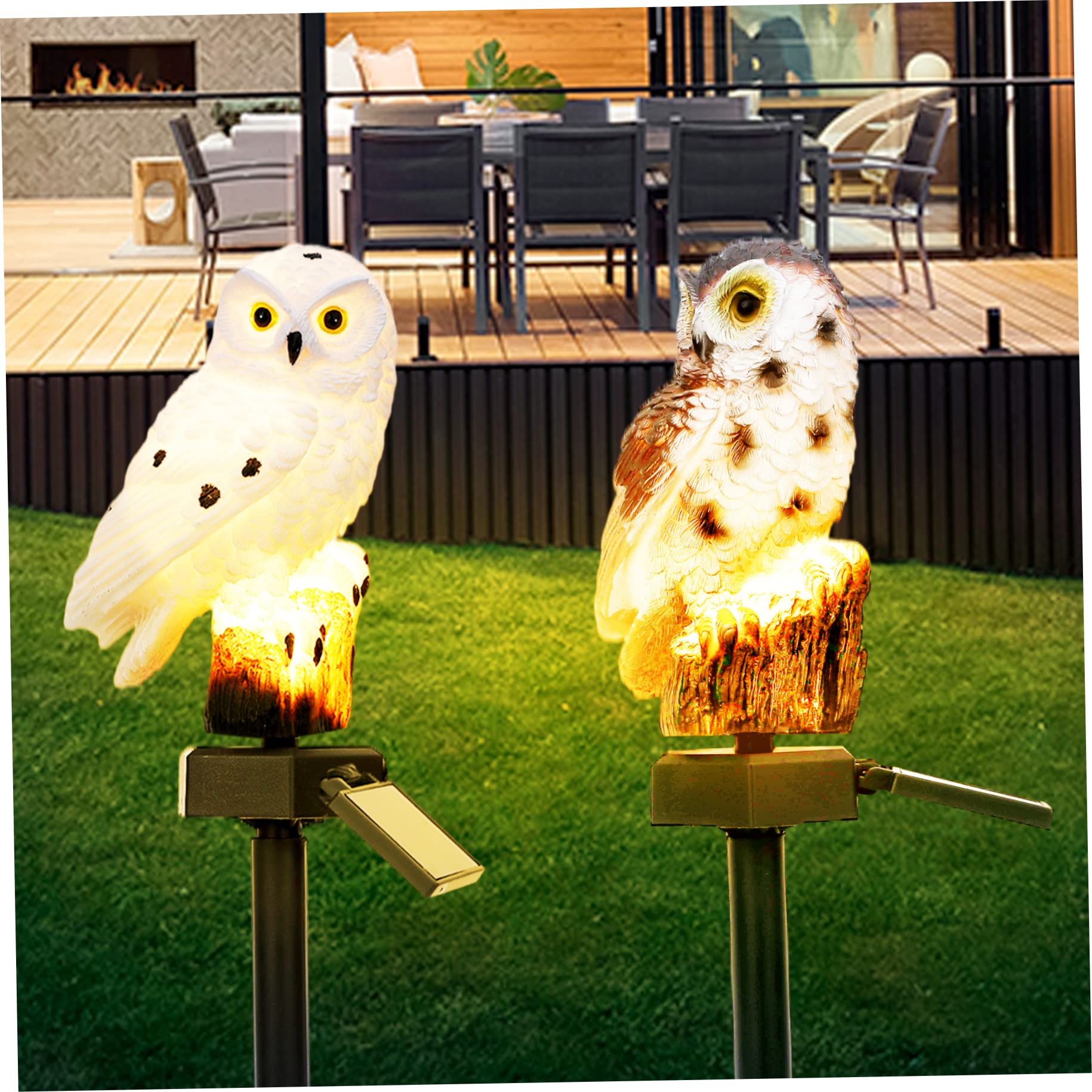 Solar Powered Owl Garden Lights - 2 Pack Brown Resin LED Landscape Lighting for Outdoor Lawn, Pathway & Yard Decor | Waterproof Stake Lights for Patio, Backyard & Garden Decorations
