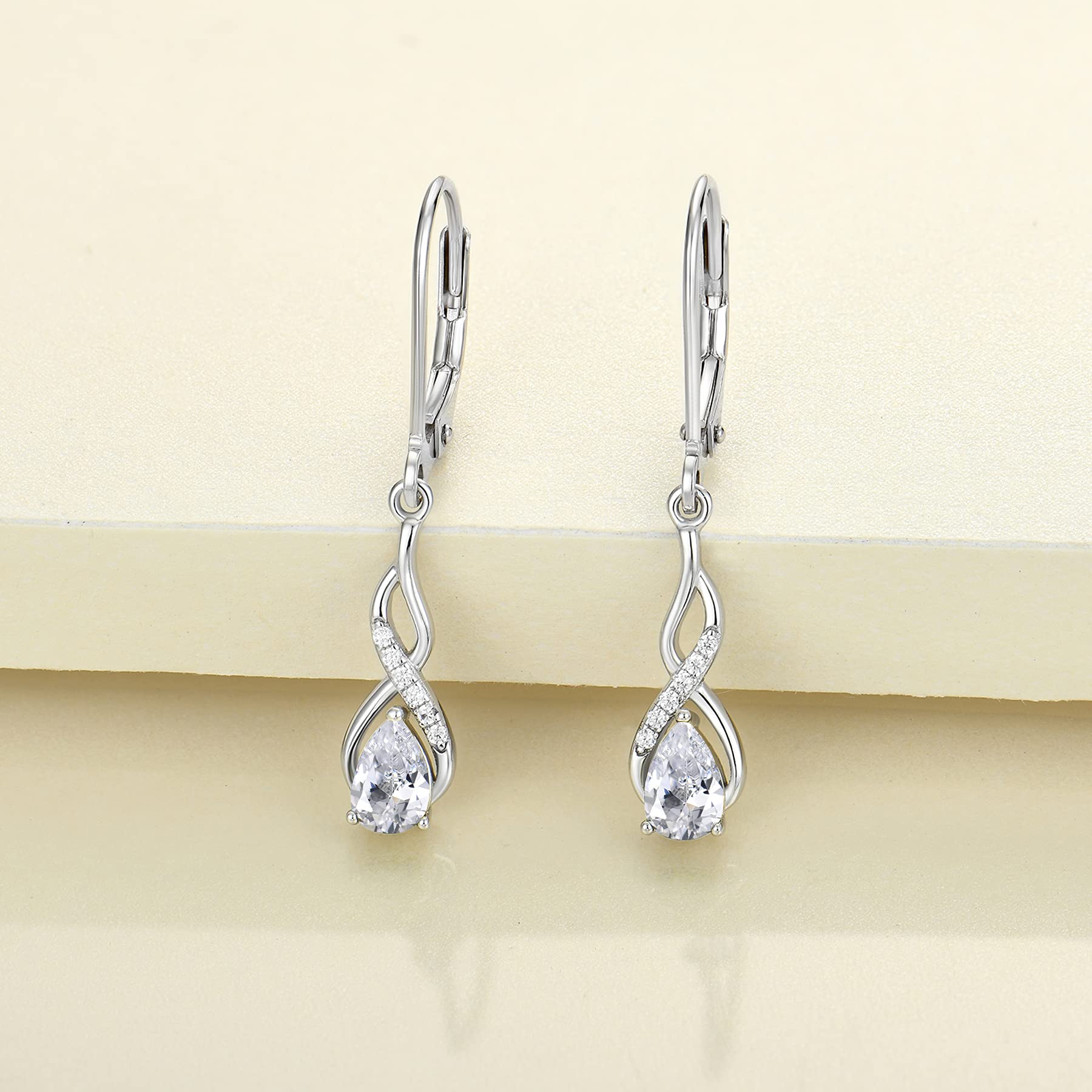 925 Sterling Silver Infinity Dangle Drop Earrings for Women - Twisted Leverback Teardrop Birthstone Jewelry | Perfect for Weddings, Parties & Everyday Wear