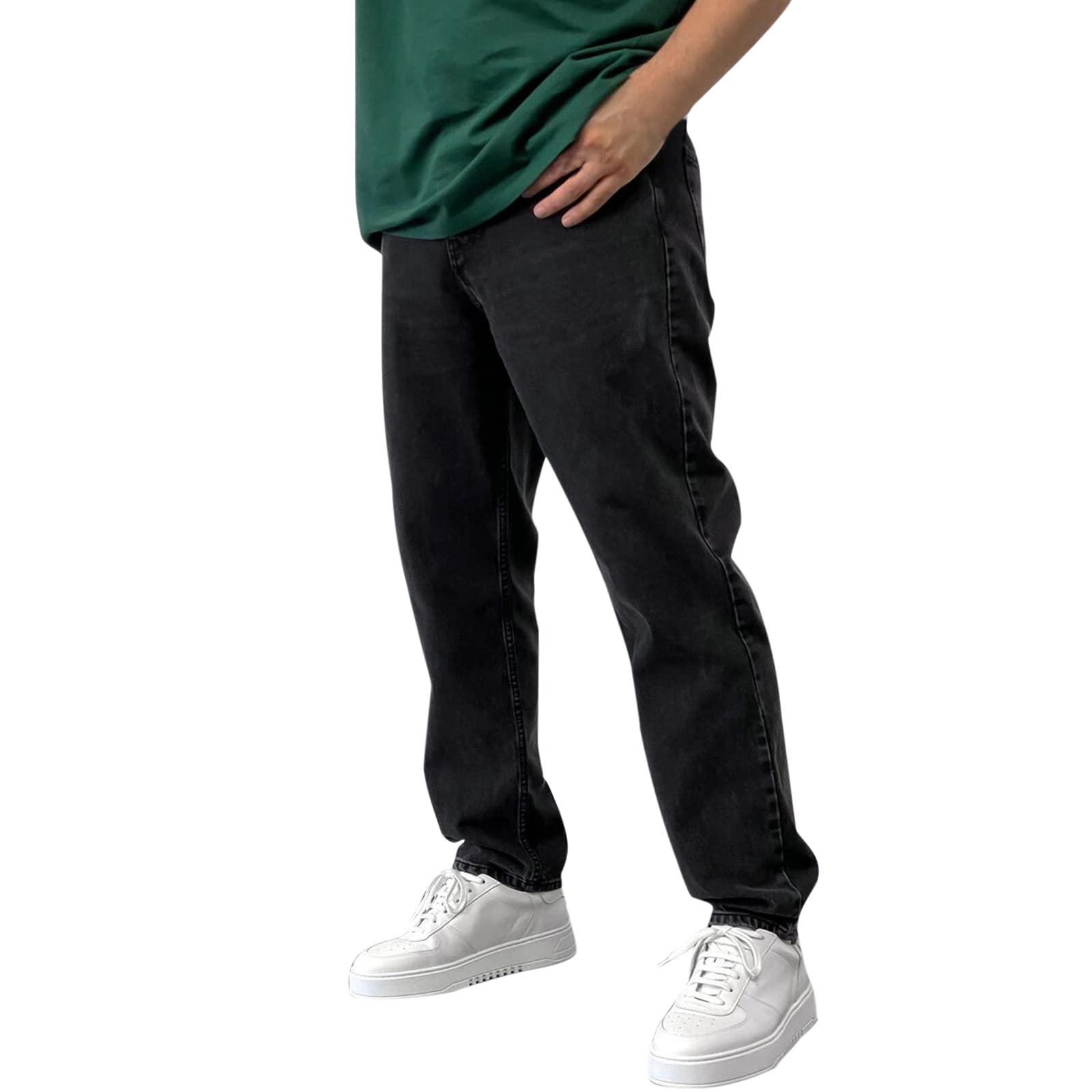 **Men's Solid Pocket Straight Leg Denim Jeans - Casual Oversized Fit with Zipper Fly - Perfect for Everyday Wear & Street Style Outfits**