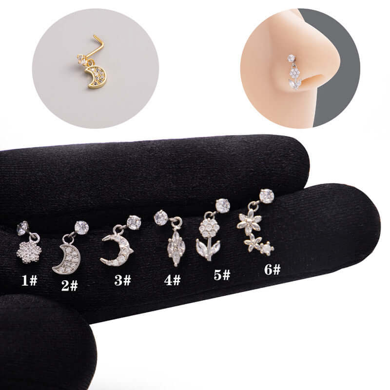 Hypoallergenic Flower Dangle Nose Ring - Sterling Silver Nose Stud for Sensitive Skin | Perfect for Pierced Nose Jewelry, Daily Wear & Special Occasions