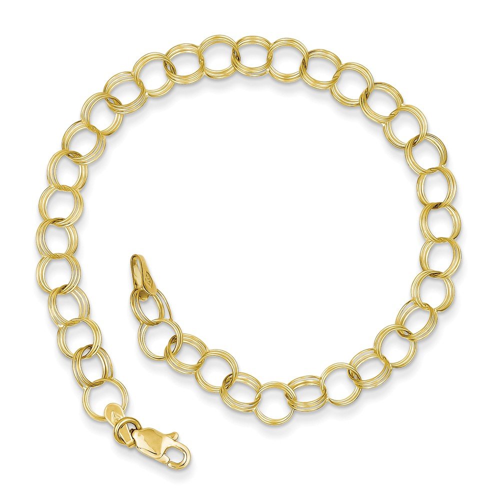 10K Yellow Gold Triple Link Charm Pendant Bracelet for Women - Secure Lobster Clasp Lock | Elegant Jewelry Gift for Birthday, Anniversary & Special Occasions