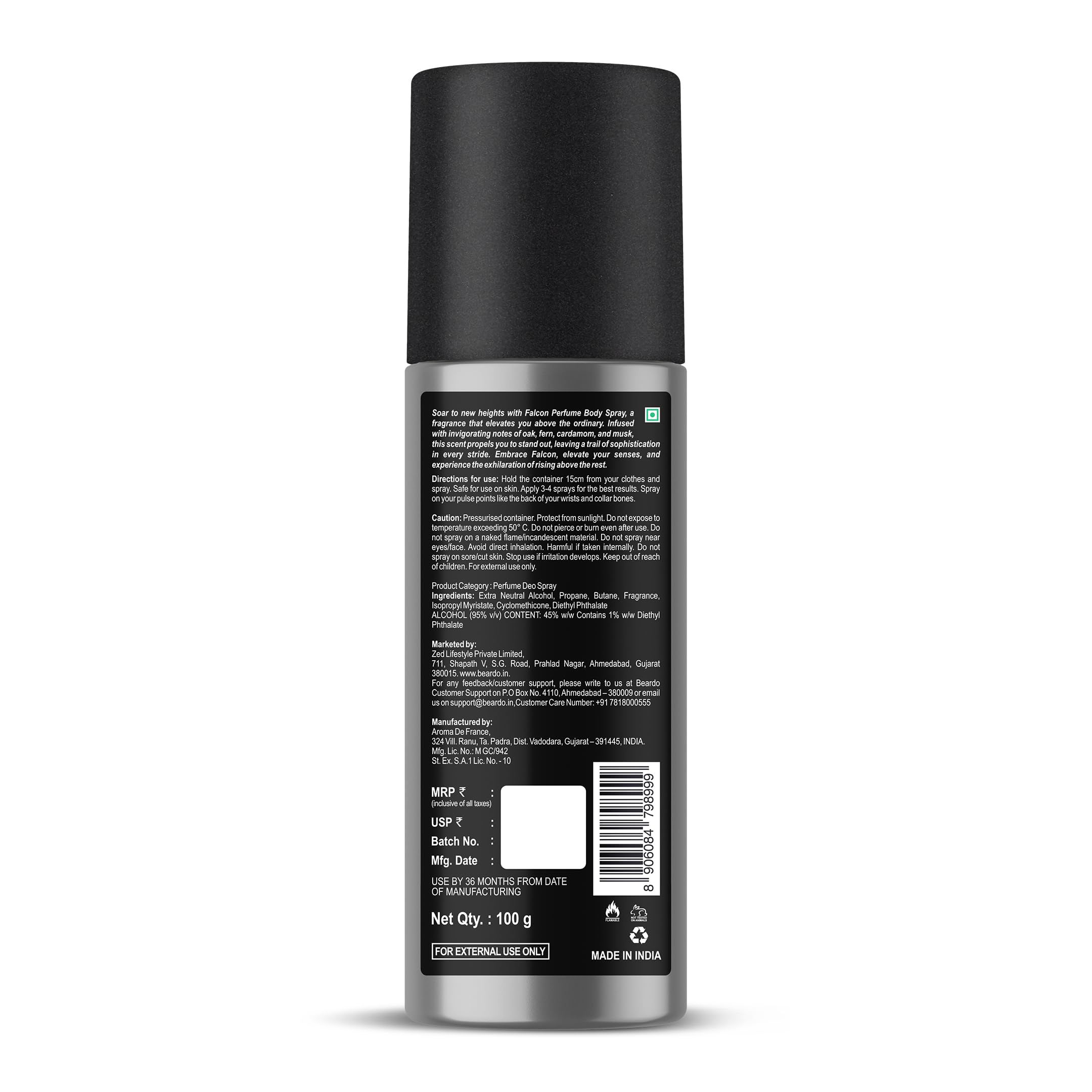Beardo Falcon Perfume Deodorant 150ml for Men - Amber Fresh Musk Scent | Long Lasting Body Spray | Gift for Brother & Friends | Gym, Office & Date Night Fragrance