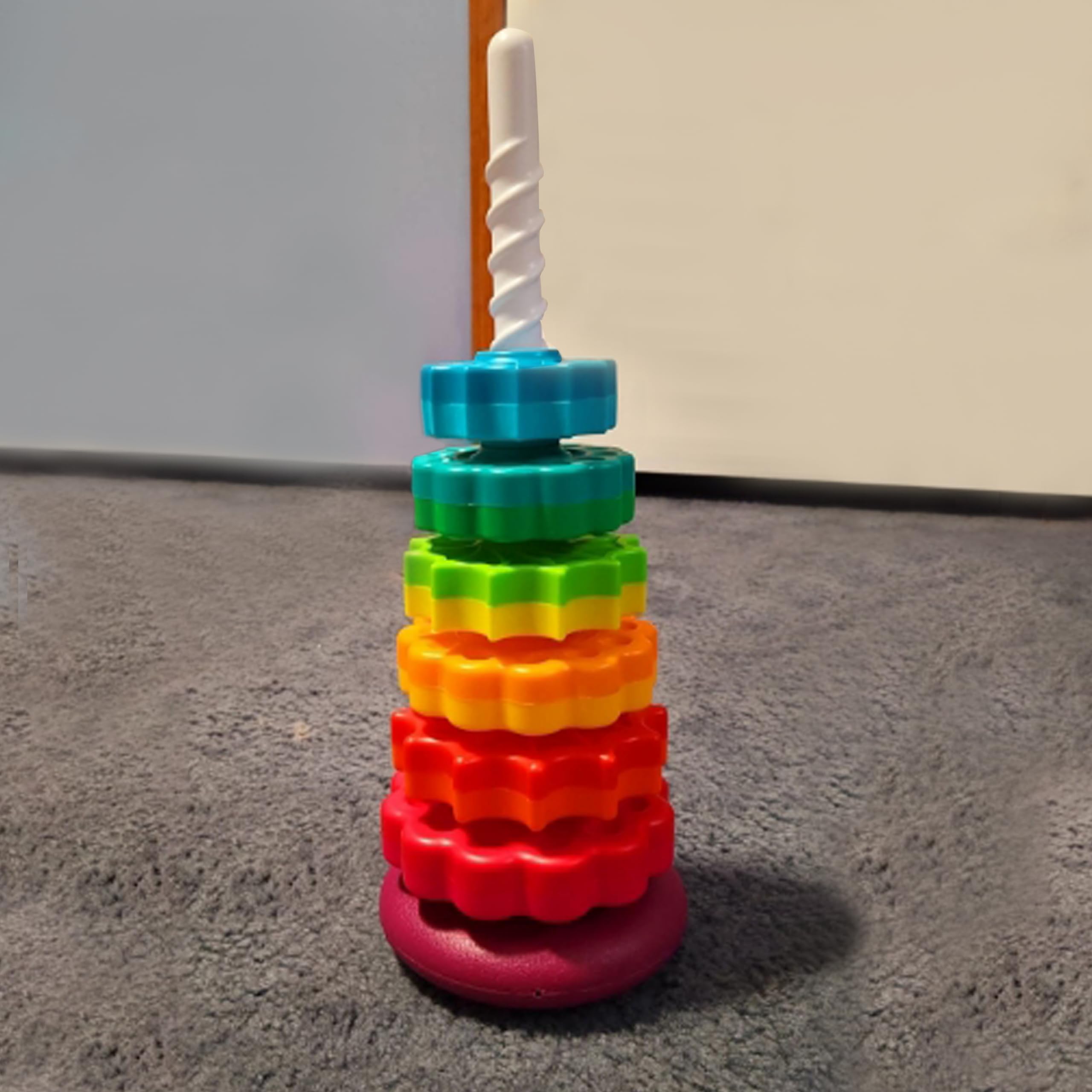 Rainbow Spinning Stacking Toy for Babies & Toddlers - Educational Learning Toy for Focus, Dexterity & Brain Development - Montessori Interactive Baby Stacking Rings - Perfect for Playtime, Early Childhood Development & Sensory Play