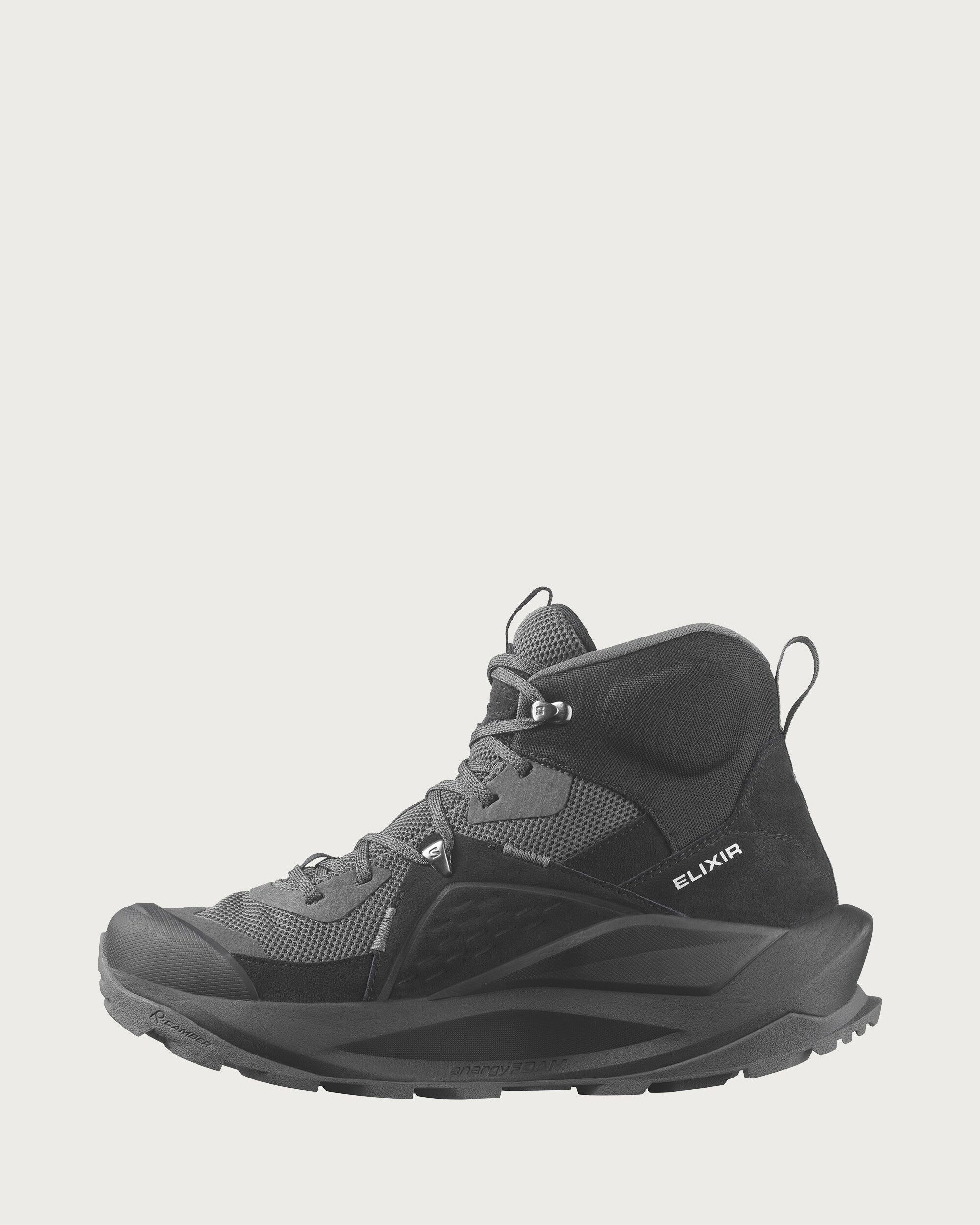 Salomon Elixir Mid GTX Men's Waterproof Hiking Boots - Black/Magnet/Quiet Shade - Lightweight & Durable for Outdoor Adventures, Trail Running & Mountain Climbing