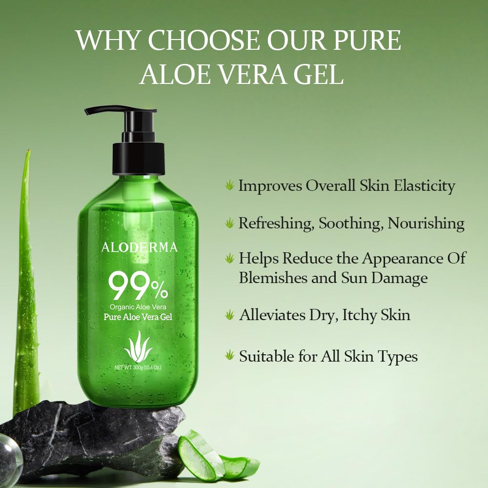 All Purpose Aloe Vera Gel Set - 2 Pack (300g Each) for Skin Hydration, Sunburn Relief & Hair Care | Natural Moisturizer for Face, Body & Scalp | Perfect for After Sun Care, Daily Skincare & Beauty Routine