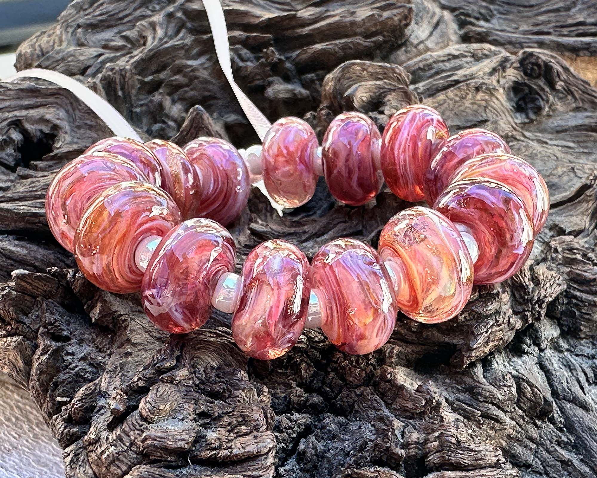 15pcs Sunset Pink Shimmer Lampwork Glass Beads for Jewelry Making - DIY Bracelets, Necklaces, Earrings - Perfect for Boho & Handmade Crafts
