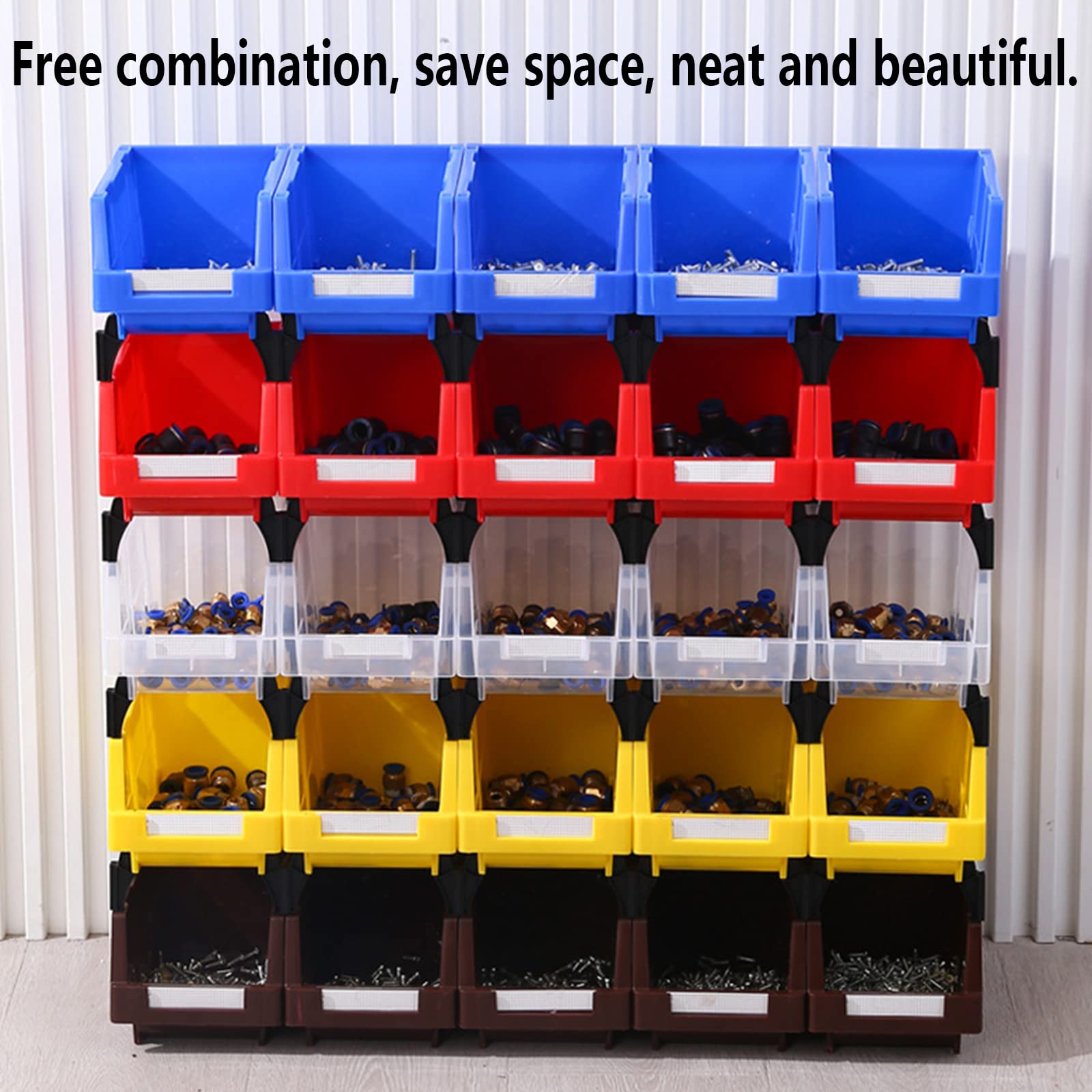 Clear Plastic Stackable Wall Mounted Storage Bins - Pack of 9 for Garage, Closet & Pantry Organization - Space Saving Hanging Storage Containers for Home, Office & Workshop
