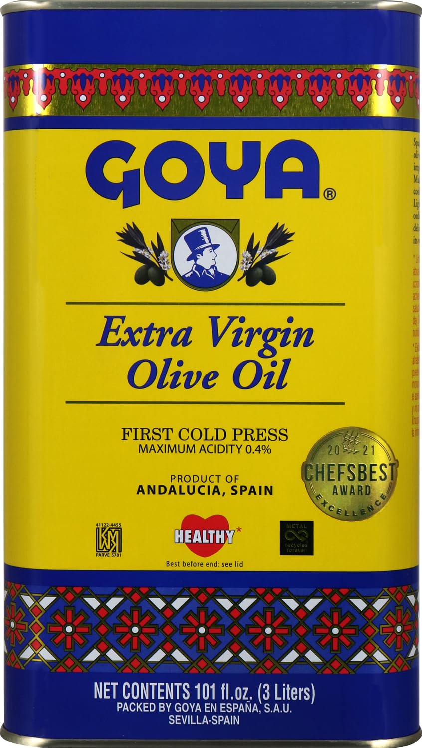 Goya Foods Extra Virgin Olive Oil - 3 Liter Tin (Pack of 3) | Premium Cooking Oil for Salads, Pasta & Mediterranean Dishes | Healthy & Natural Olive Oil for Home & Restaurant Use