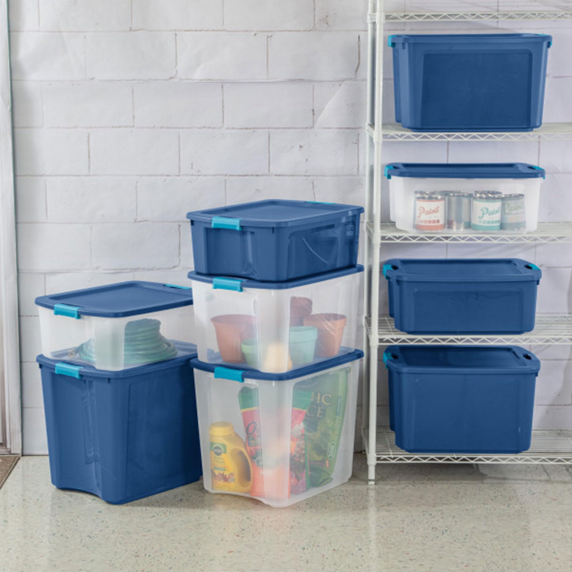 Sterilite 4-Pack 27 Gallon Clear Plastic Storage Bins with Secure Latching Lids & Ergonomic Handles for Home Organization, Moving & Garage Storage