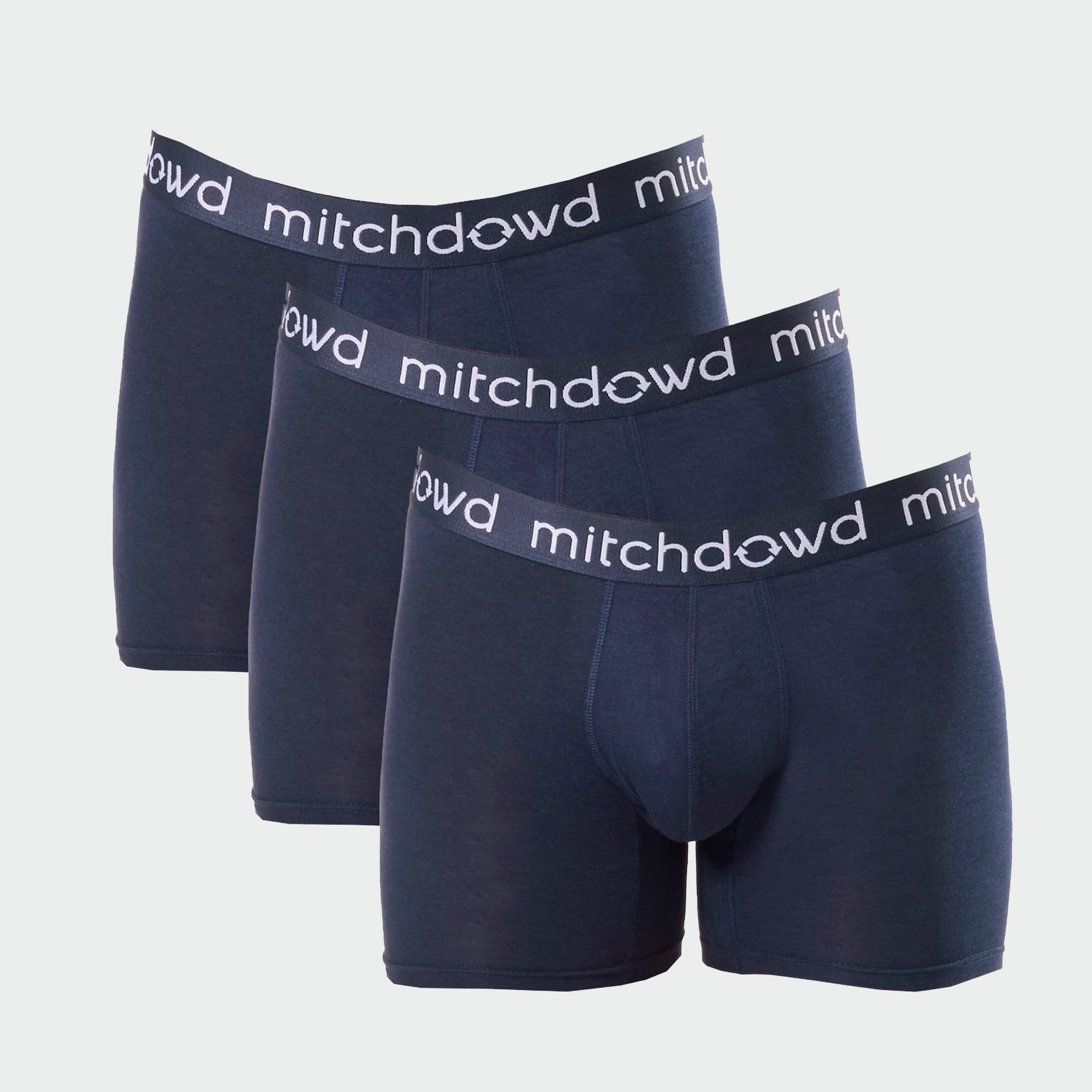Men's Bamboo Comfort Long Leg Trunk Underwear 3-Pack - Soft Breathable Boxer Briefs for Everyday Wear, Workout & Lounge - Navy Blue
