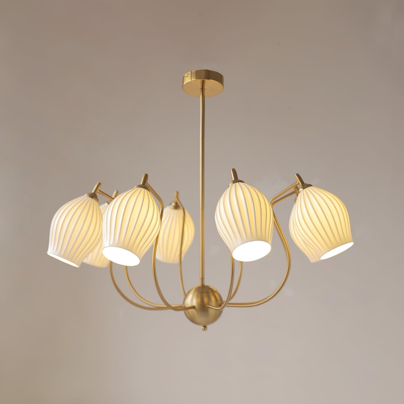 Elegant Ceramic Ribbed Chandelier - Modern Handcrafted Pendant Light Fixture for Dining Room, Living Room & Bedroom Decor