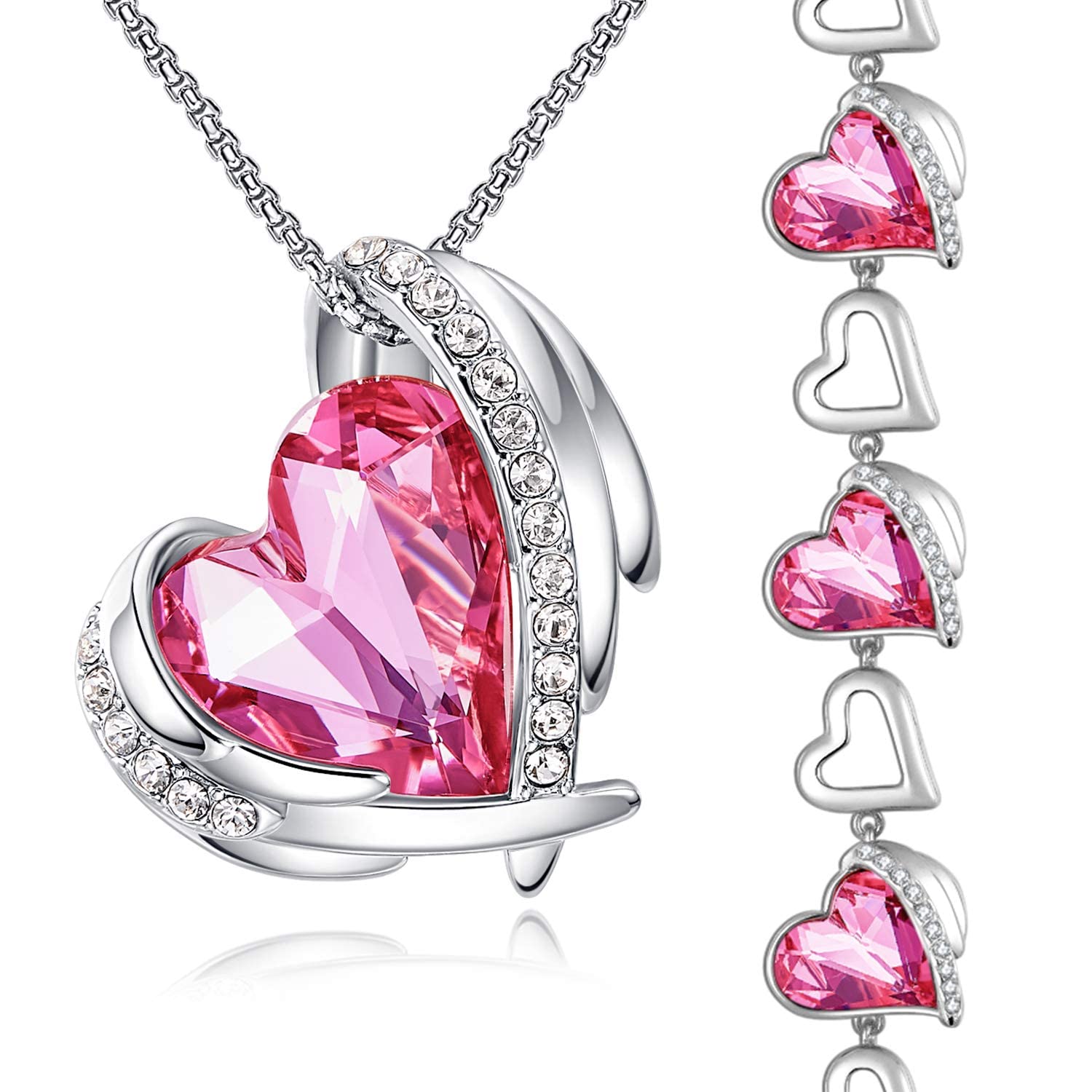 Pink Angel Jewelry Set - Sterling Silver Heart Necklace & Bracelet for Women | Romantic Birthday Gift for Girlfriend, Valentine's Day Present | Perfect for Anniversaries, Date Nights & Special Occasions