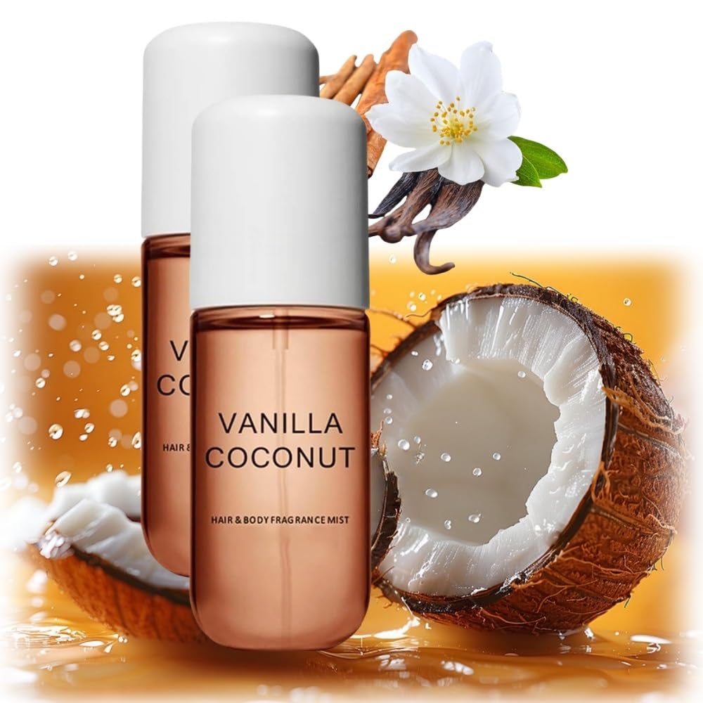Vanilla Skin Perfume & Body Mist - Long Lasting Vanilla Coconut Scented Hair & Body Spray, Travel Size (2 Pack) - Perfect for Daily Use, Gifts & On-the-Go Fragrance Refresh