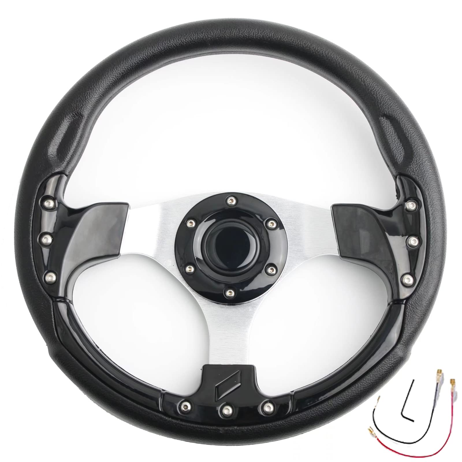 High-Performance Racing Style Steering Wheel for Golf Carts - Compatible with Club Car DS, Precedent, EZGO & Yamaha Models - Premium Vinyl Leather Grip & Brushed Aluminum Spokes (Black) - Perfect for Golf Course Cruising & Off-Road Adventures