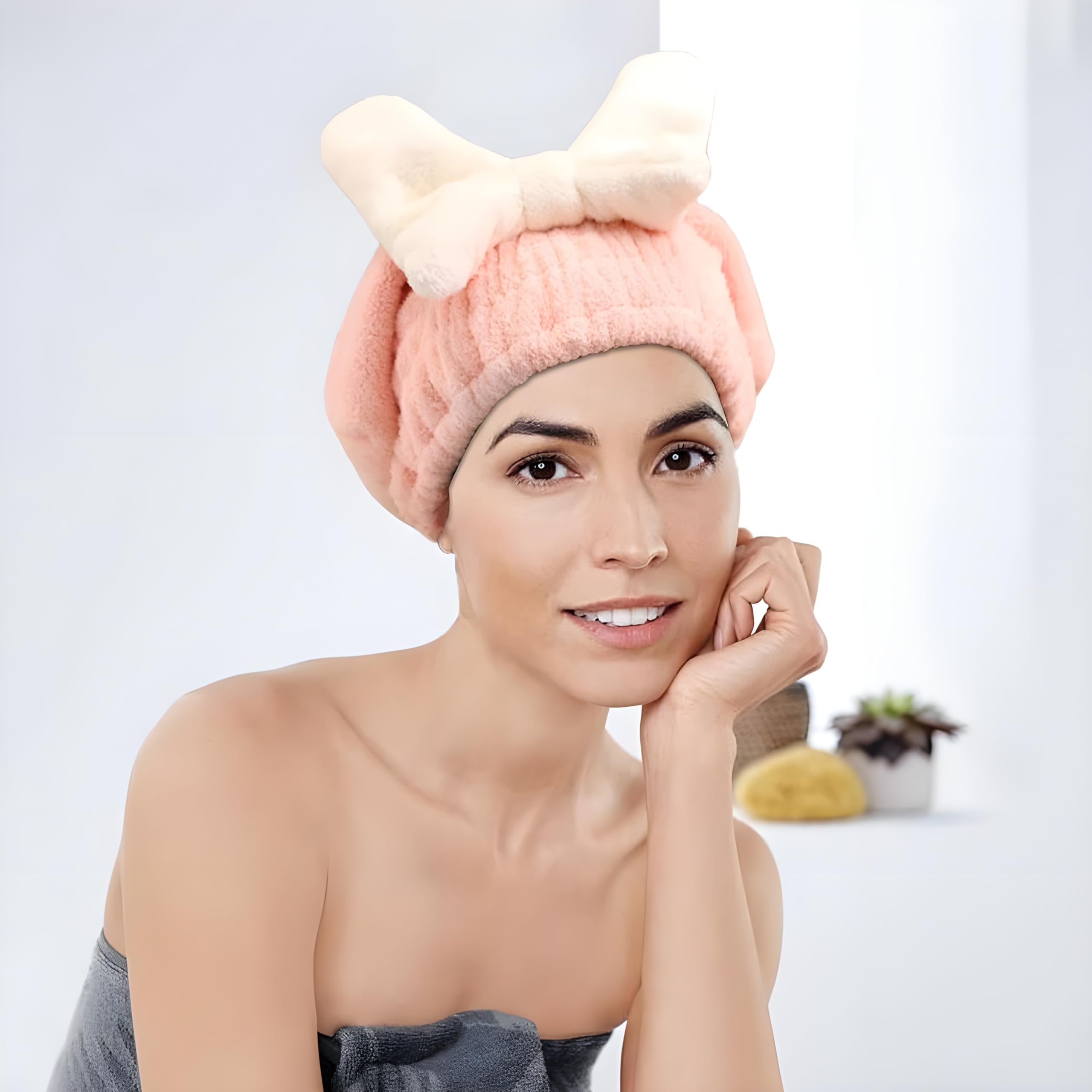 Microfiber Hair Towel Wrap for Women - Quick Drying Hair Turban with Bow Knot | Soft & Luxurious Head Towel for Wet Hair | Perfect for Post-Shower, Salon Styling & Home Hair Care