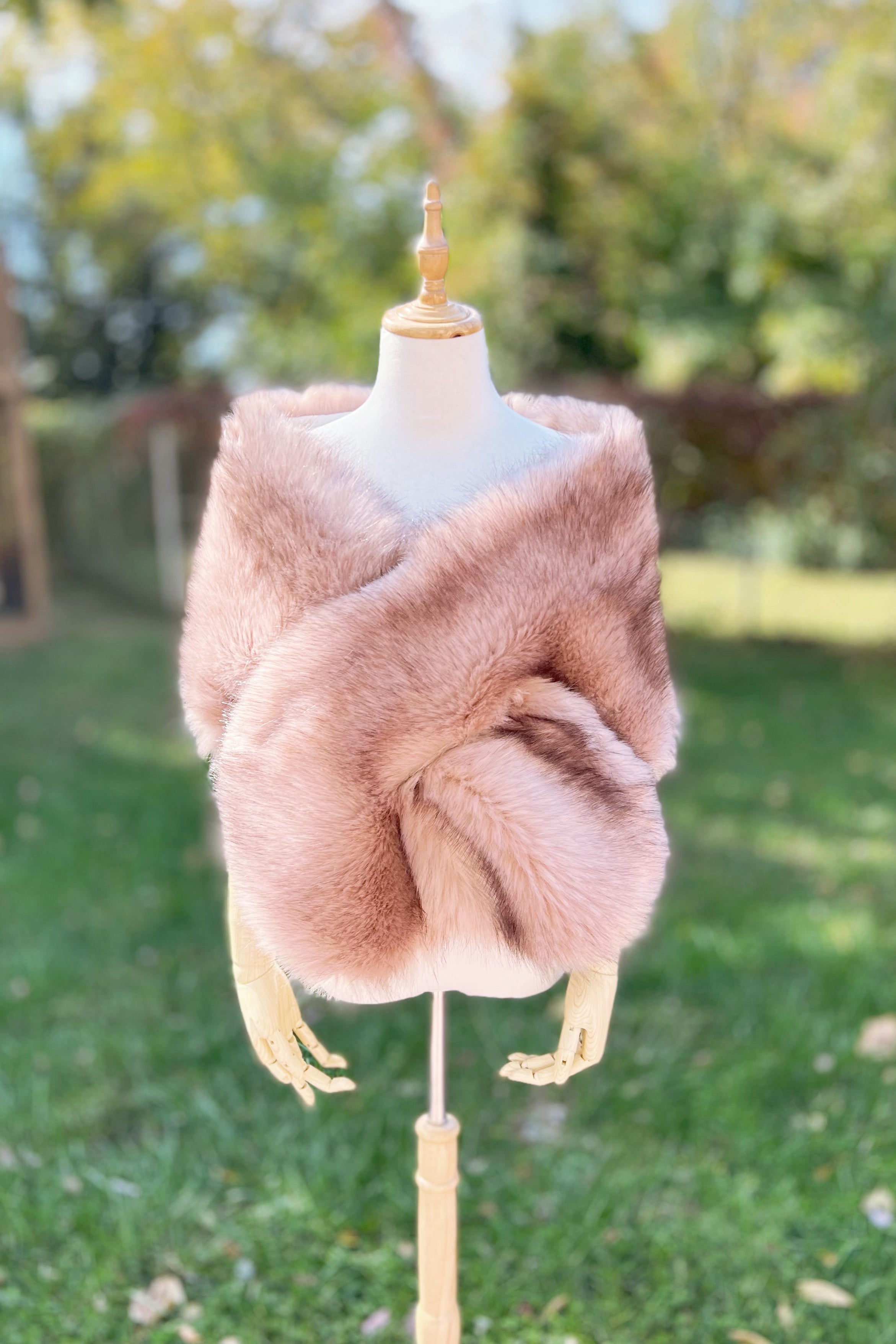 Stylish Pink with Black Tips Faux Fur Shawl Wrap - Elegant Winter Fashion Accessory for Women | Perfect for Parties, Weddings & Cold Weather Outfits
