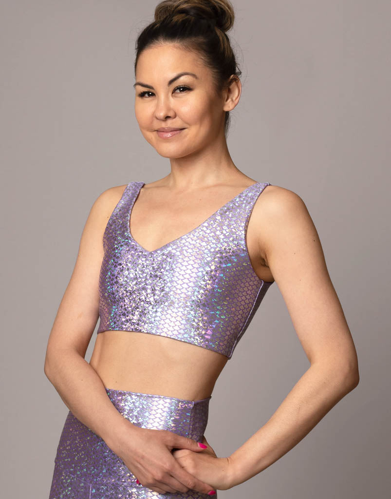Lavender Mermaid V-Neck Crop Top for Women - Sexy Summer Beachwear & Boho Festival Outfit
