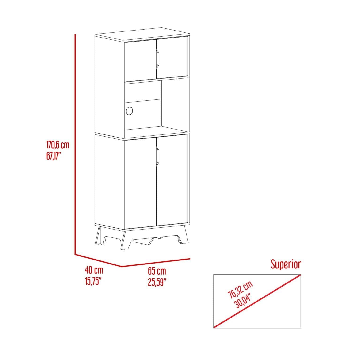 Dahoon Double Door Microwave Pantry Cabinet in Light Oak & White - Perfect for Kitchen Storage & Organization